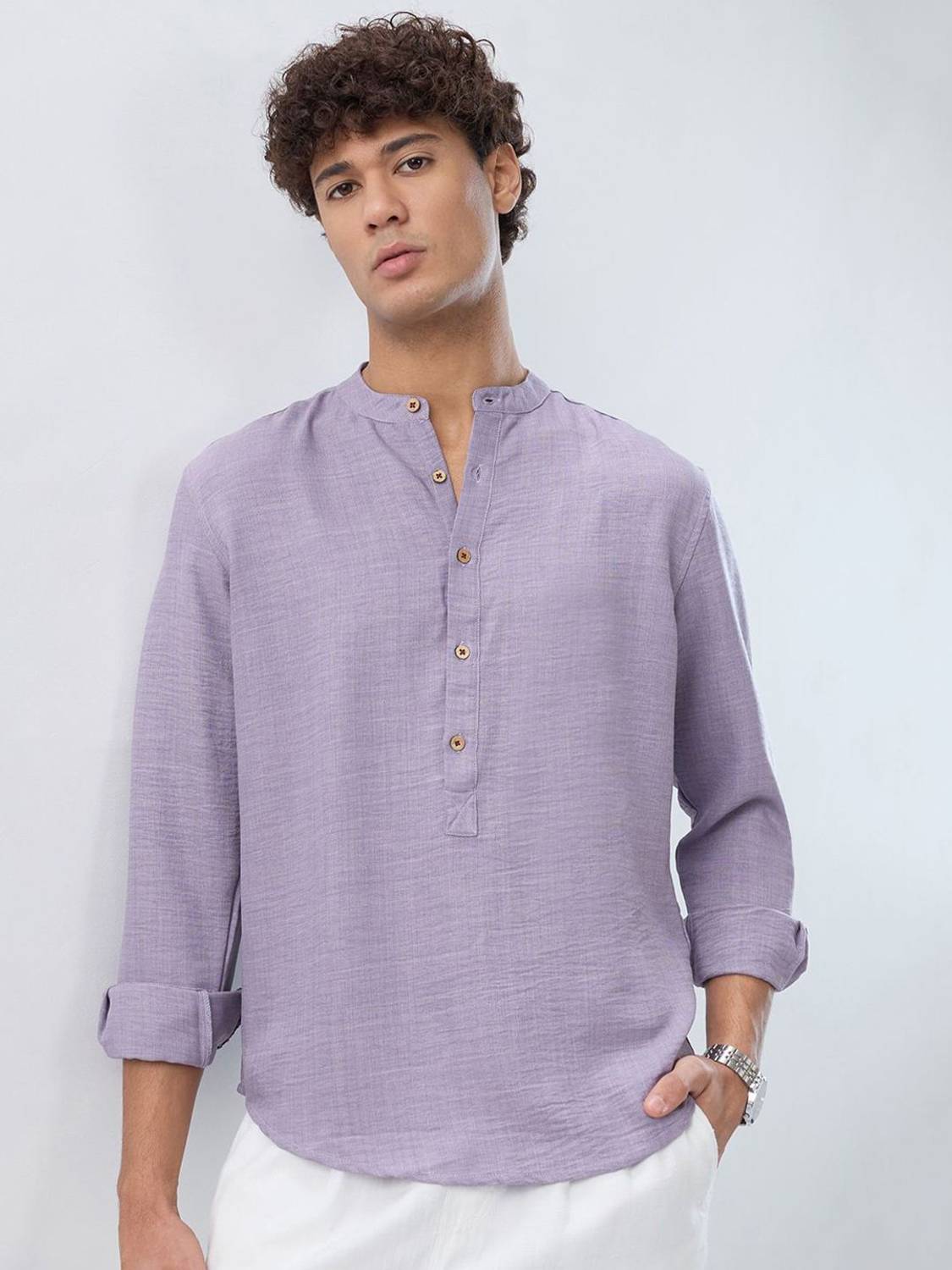 Solid Polyester Straight Kurta for Men - Image 1