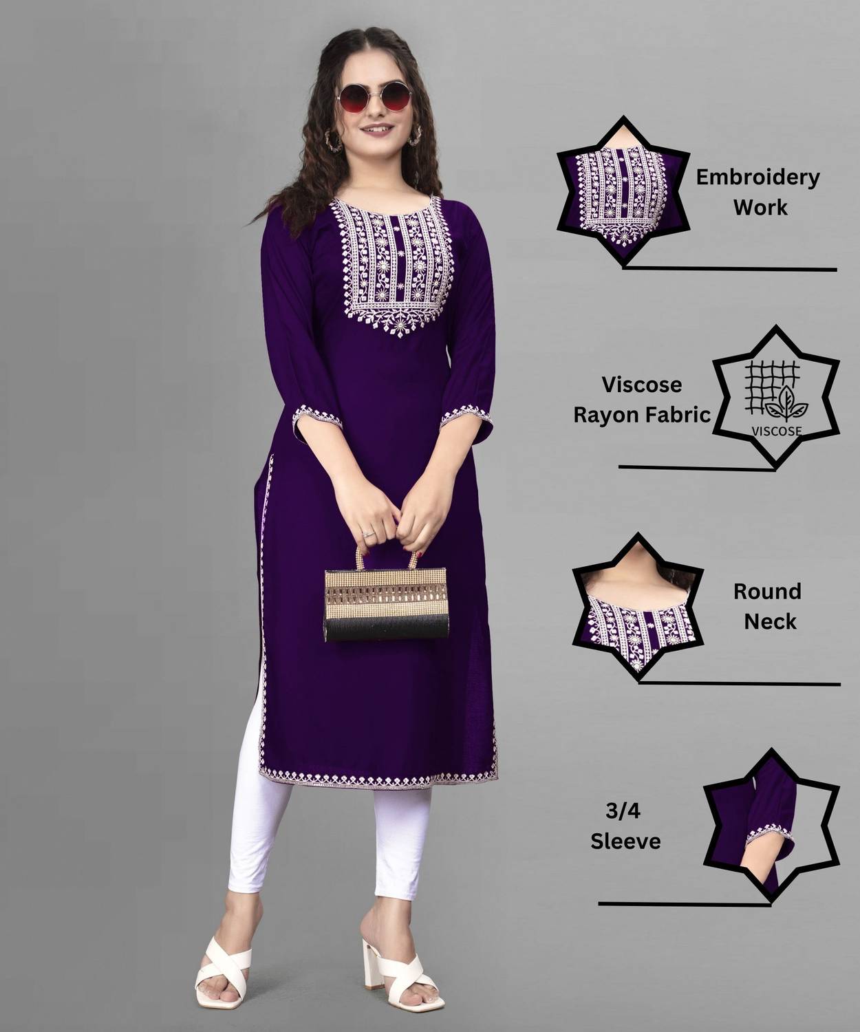 PATBRO Women Embroidered Viscose Rayon A-line Kurta (Multicolor)