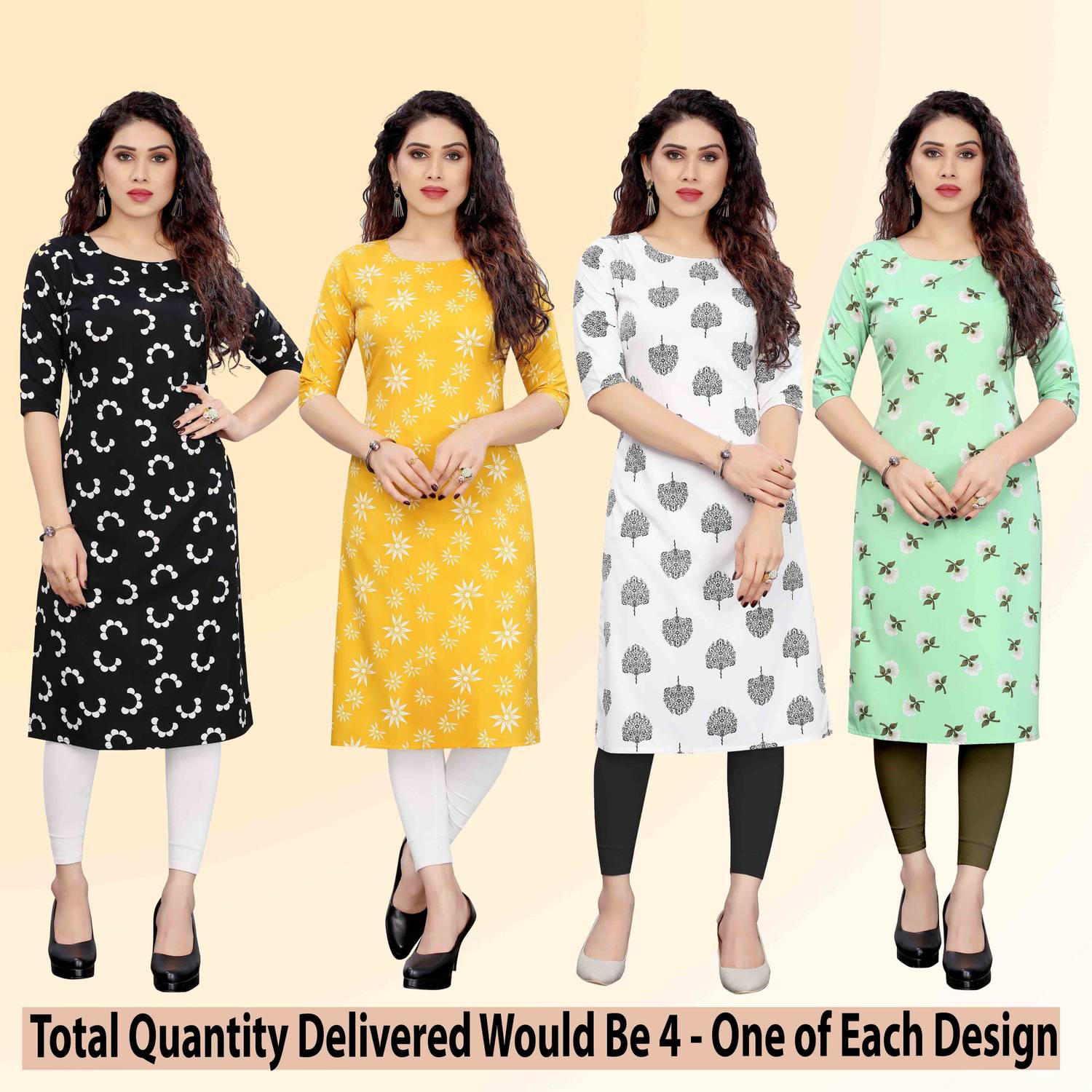 KETAKI FASHION Pack of 4 Women Printed Crepe Straight Kurta (Mult