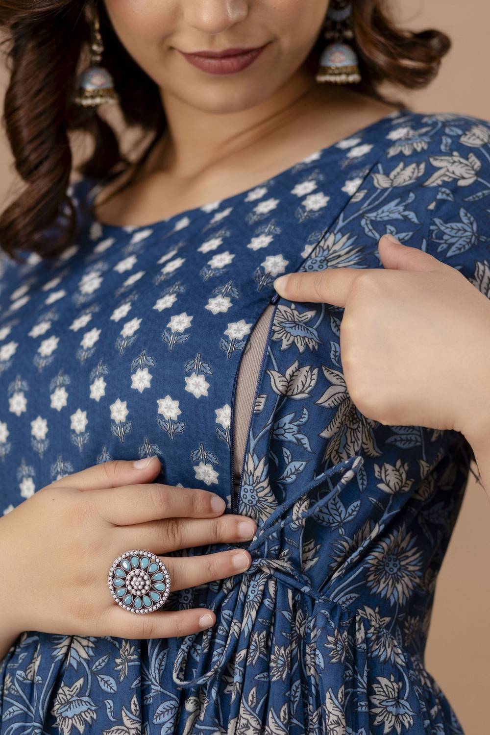 Fashion4Word Women Printed Pure Cotton Anarkali Kurta (Blue)