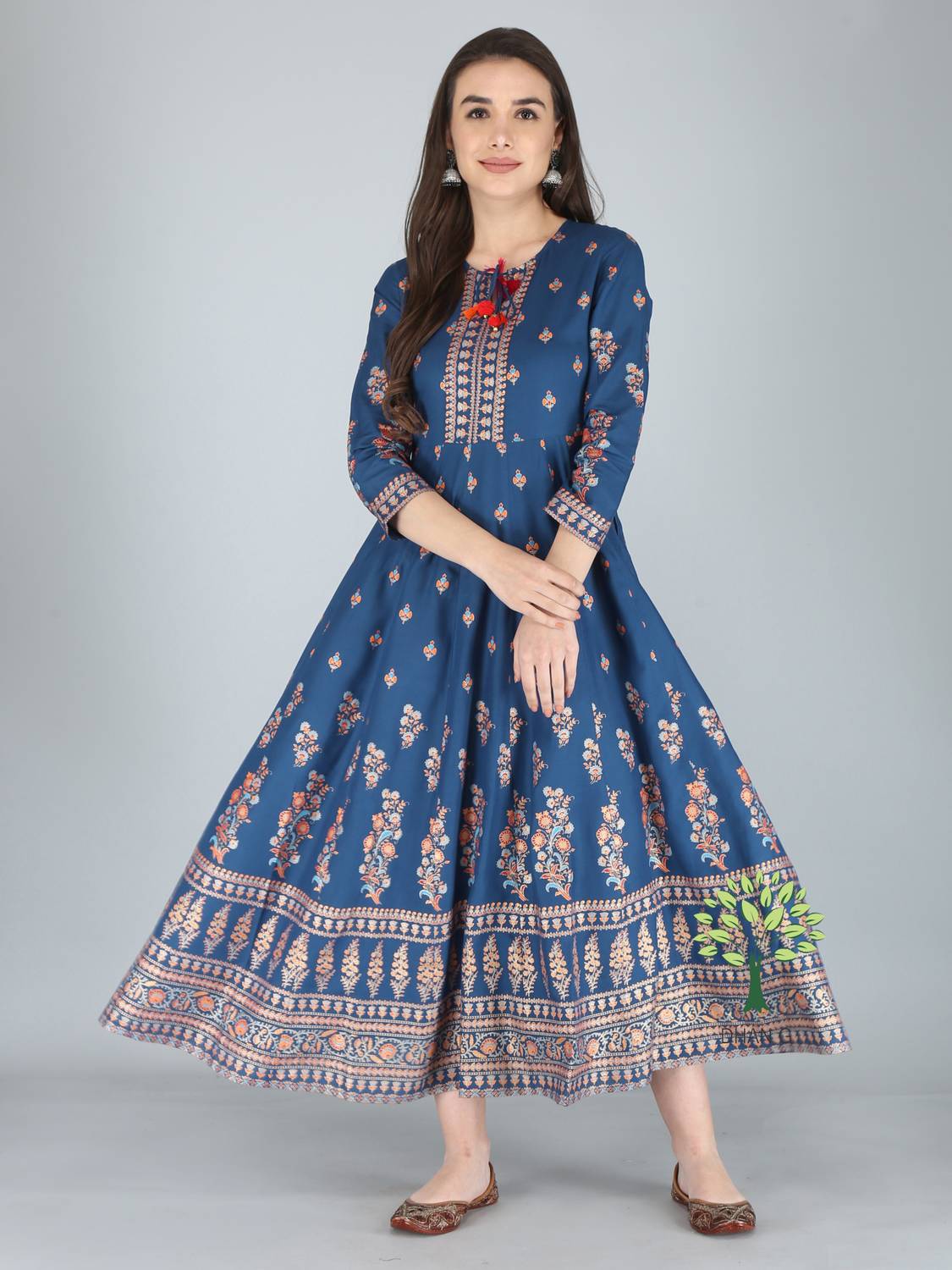 Dhan G Women Printed Viscose Rayon Anarkali Kurta (Blue)