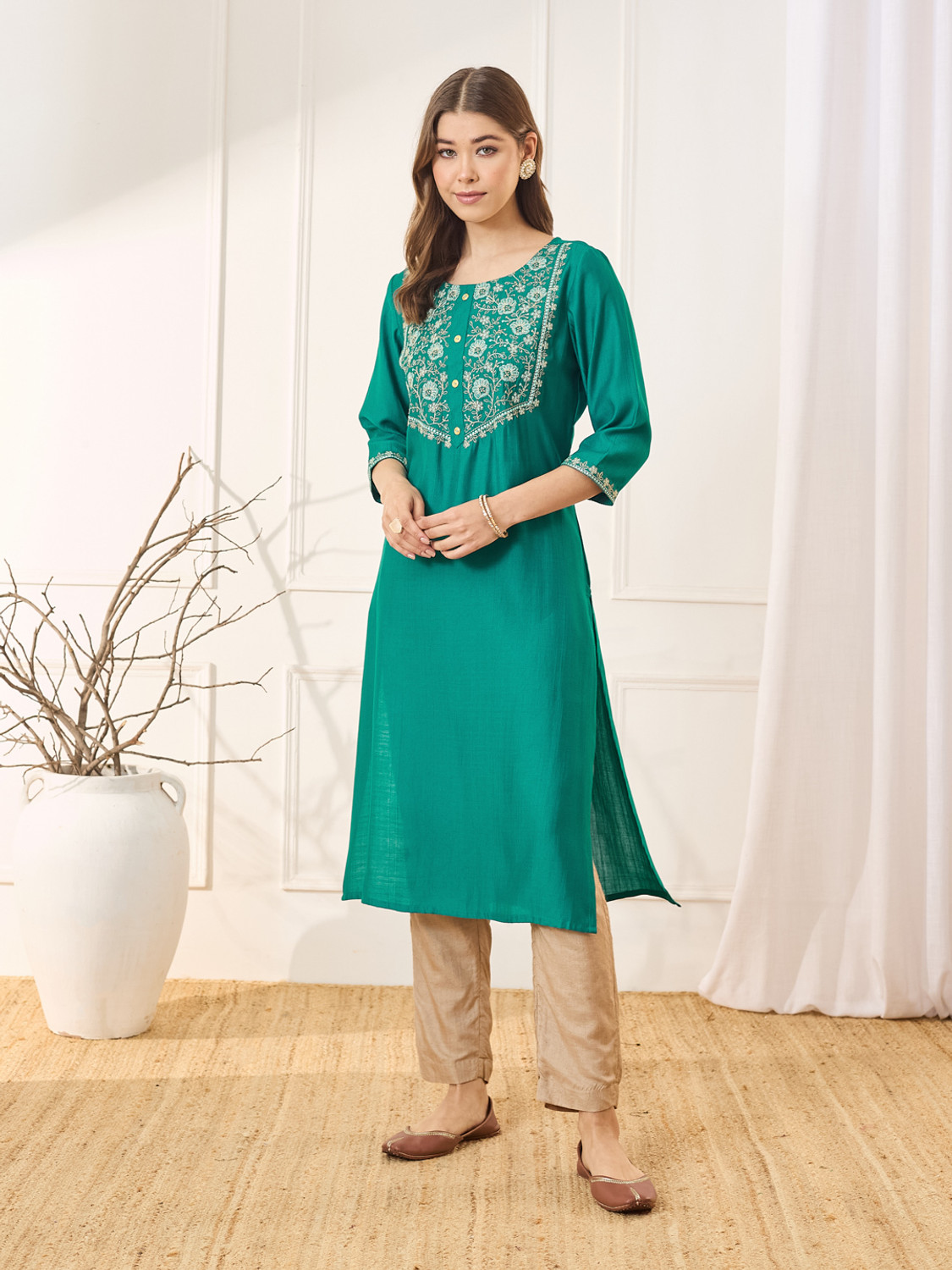 Image of ANOUK Women Embroidered Straight Kurta