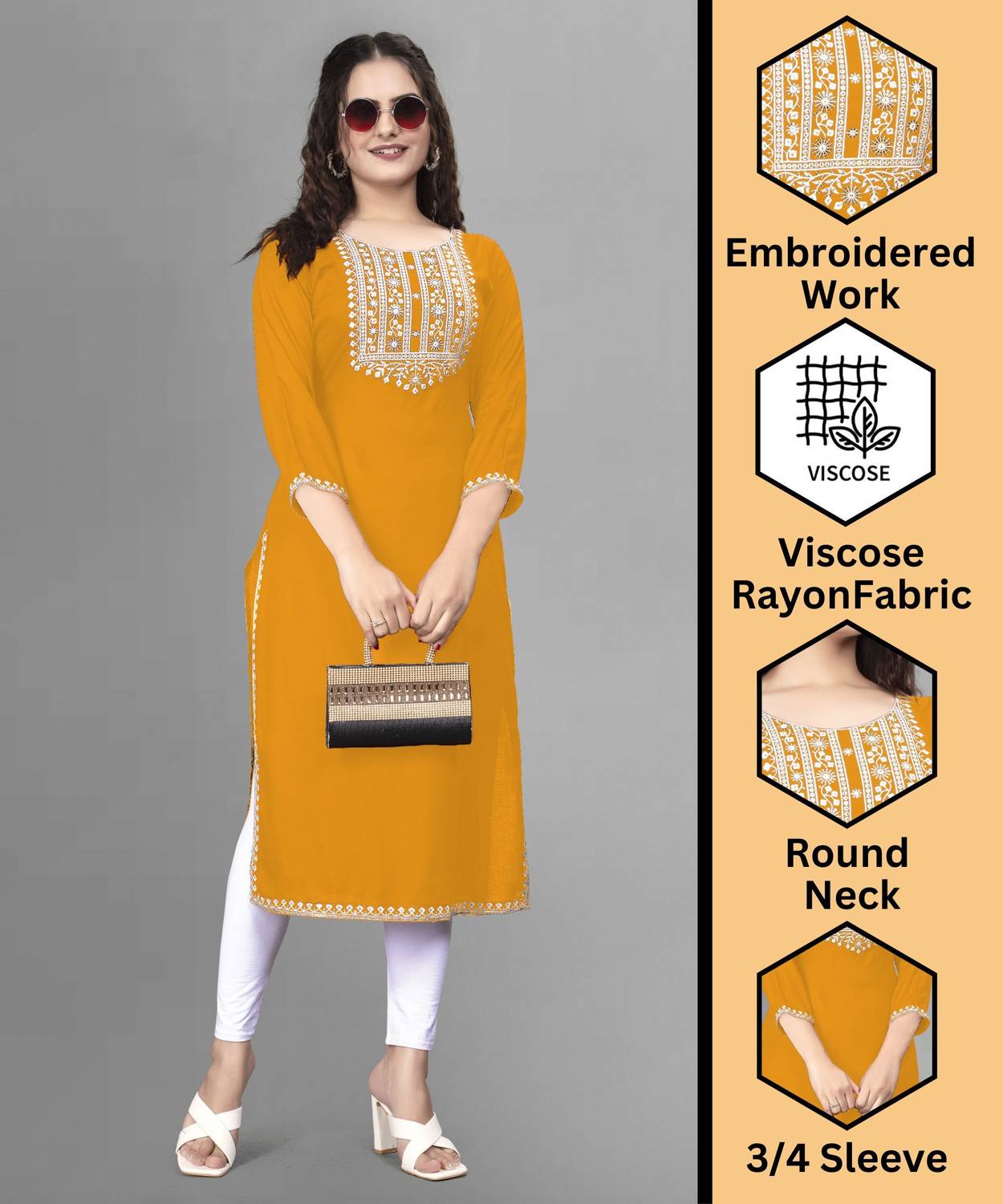 PATBRO Women Embroidered Viscose Rayon A-line Kurta (Multicolor)
