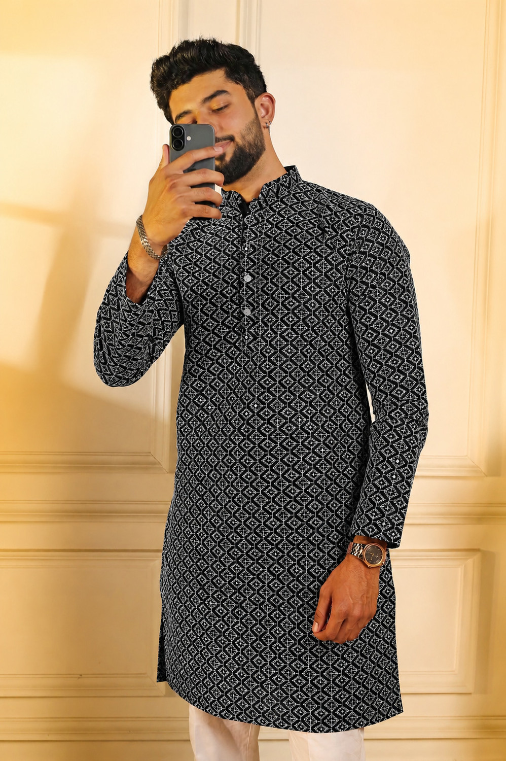 Image of Koshin Men Embroidered Straight Kurta