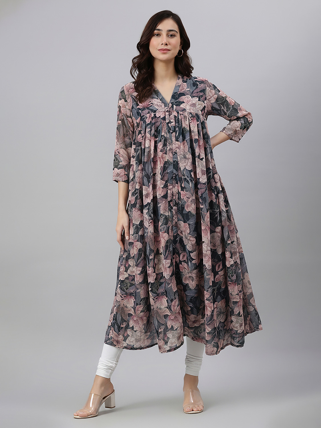 Image of Janasya Women Floral Print A-line Kurta