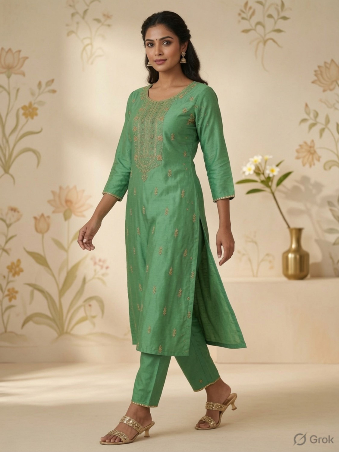 Image of Niza Fashion Women Embroidered Straight Kurta
