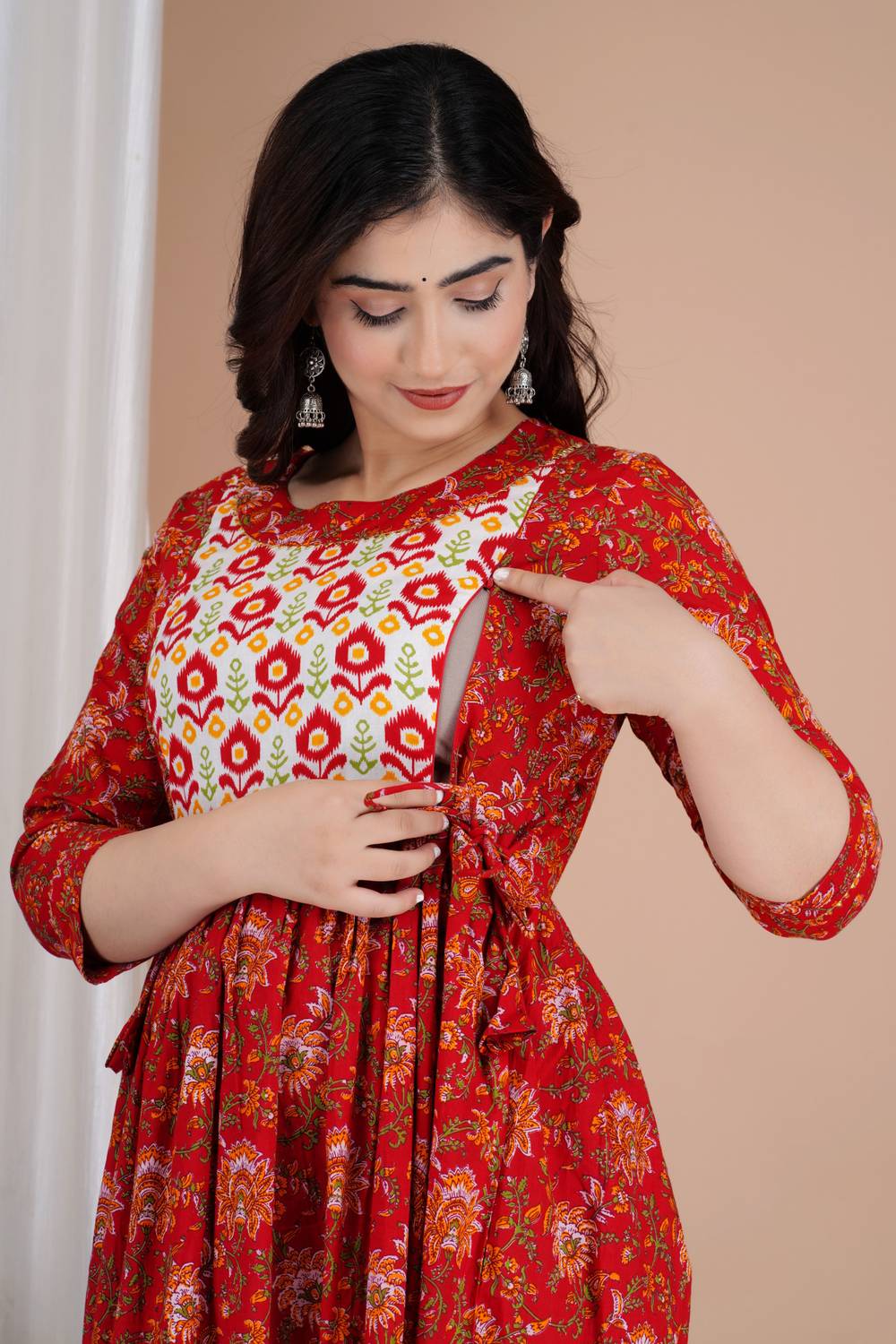Fashion4Word Women Printed Pure Cotton Anarkali Kurta (Maroon)
