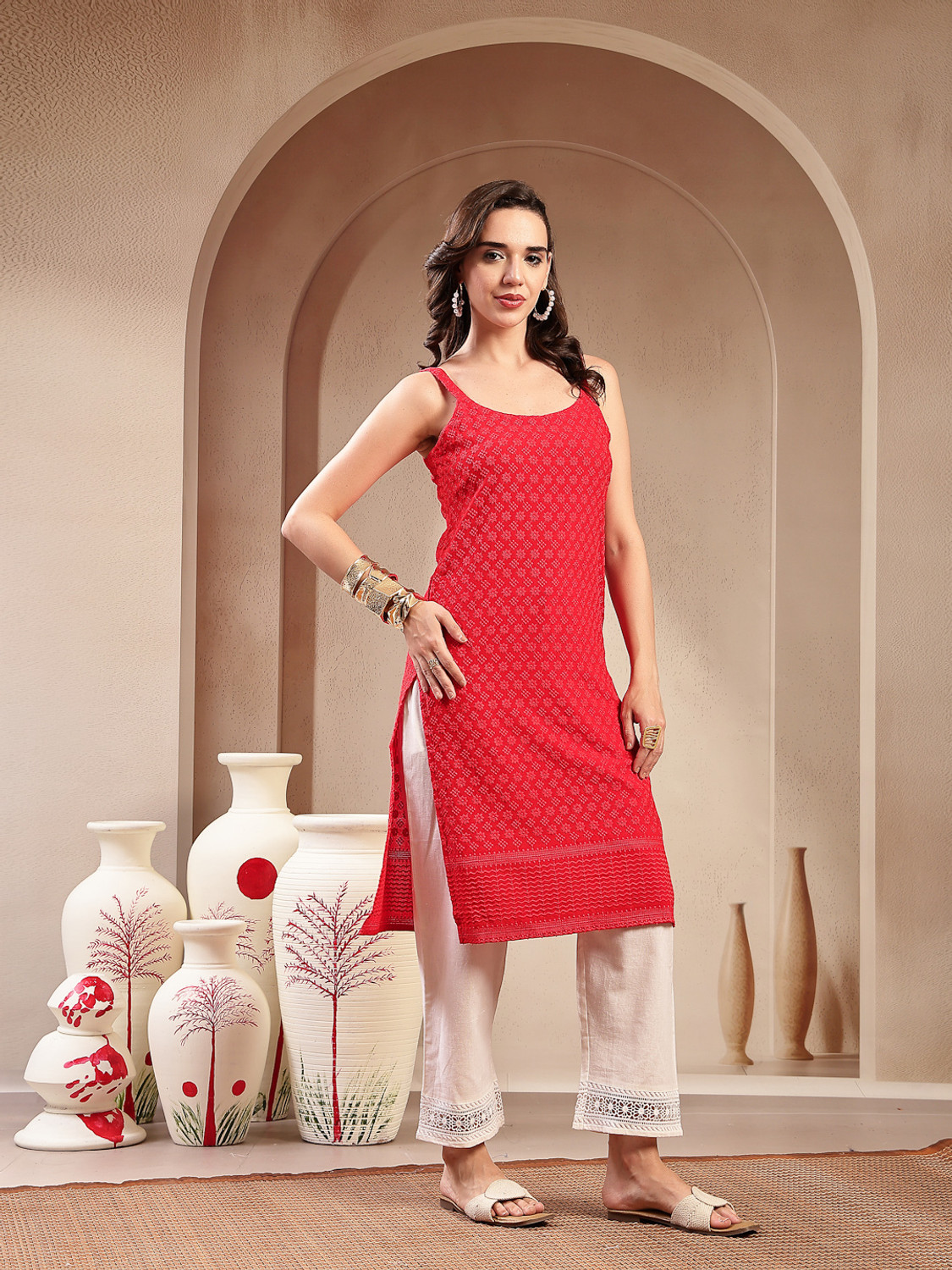 Image of Stylum Women Chikan Embroidery Straight Kurta