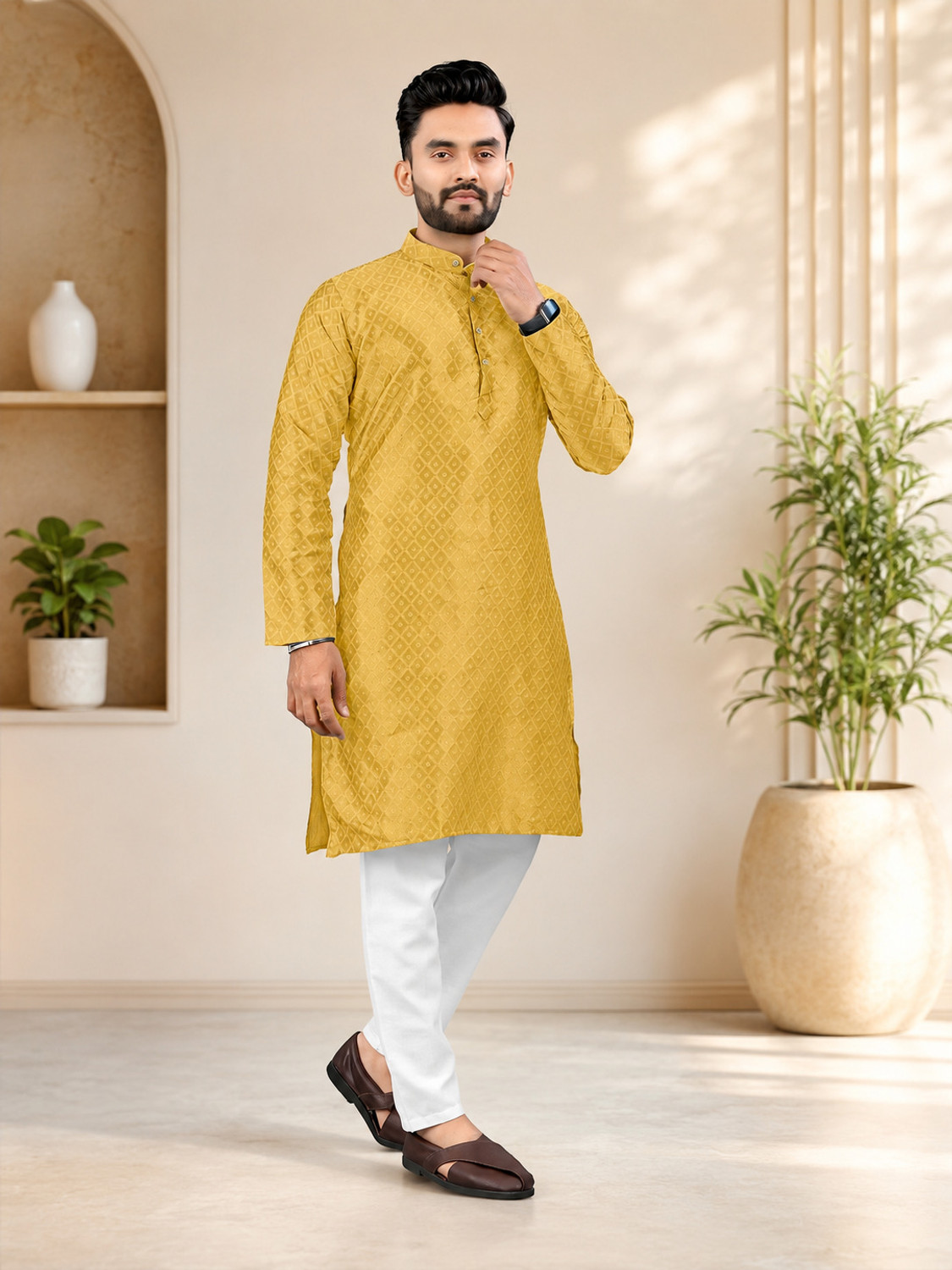 Image of kanha creation Men Embroidered Straight Kurta