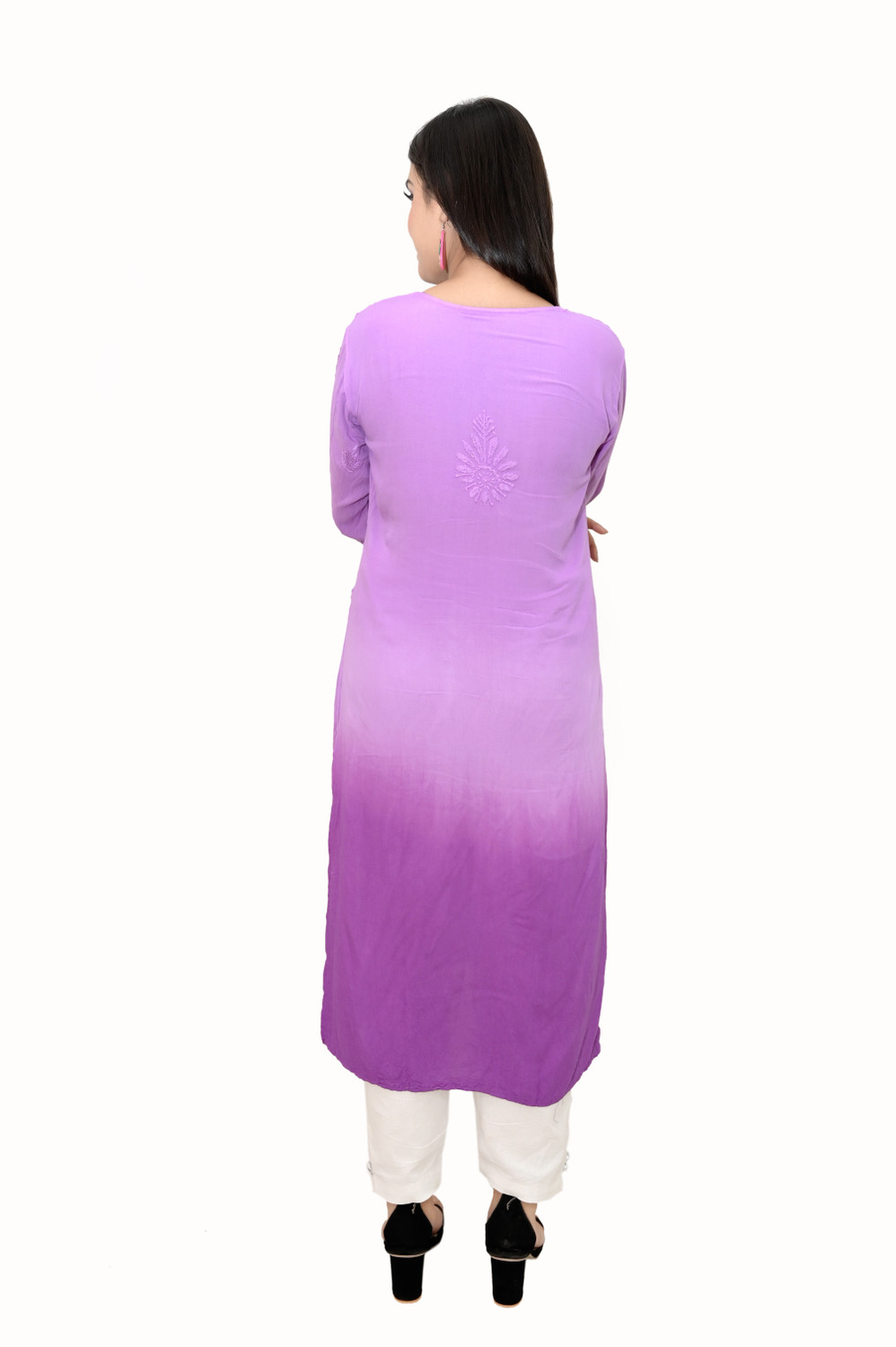 Image of Narayani Collections Women Chikan Embroidery Straight Kurta