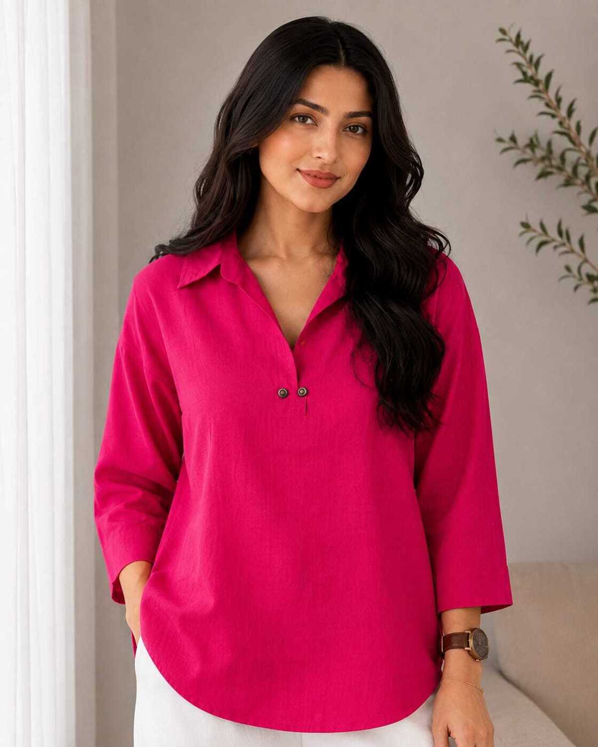 Image of FULJAN Women Solid Tunic Kurta