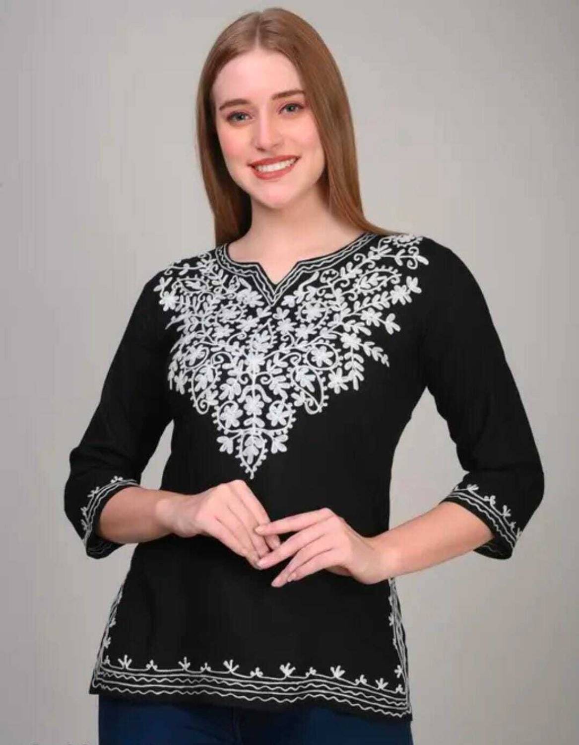 MILLIONS CHOICE STORE Women Embroidered Viscose Rayon Straight Ku