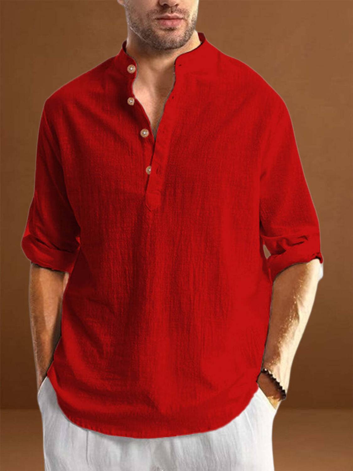 LENIA Men Red Straight Kurta - Image 1