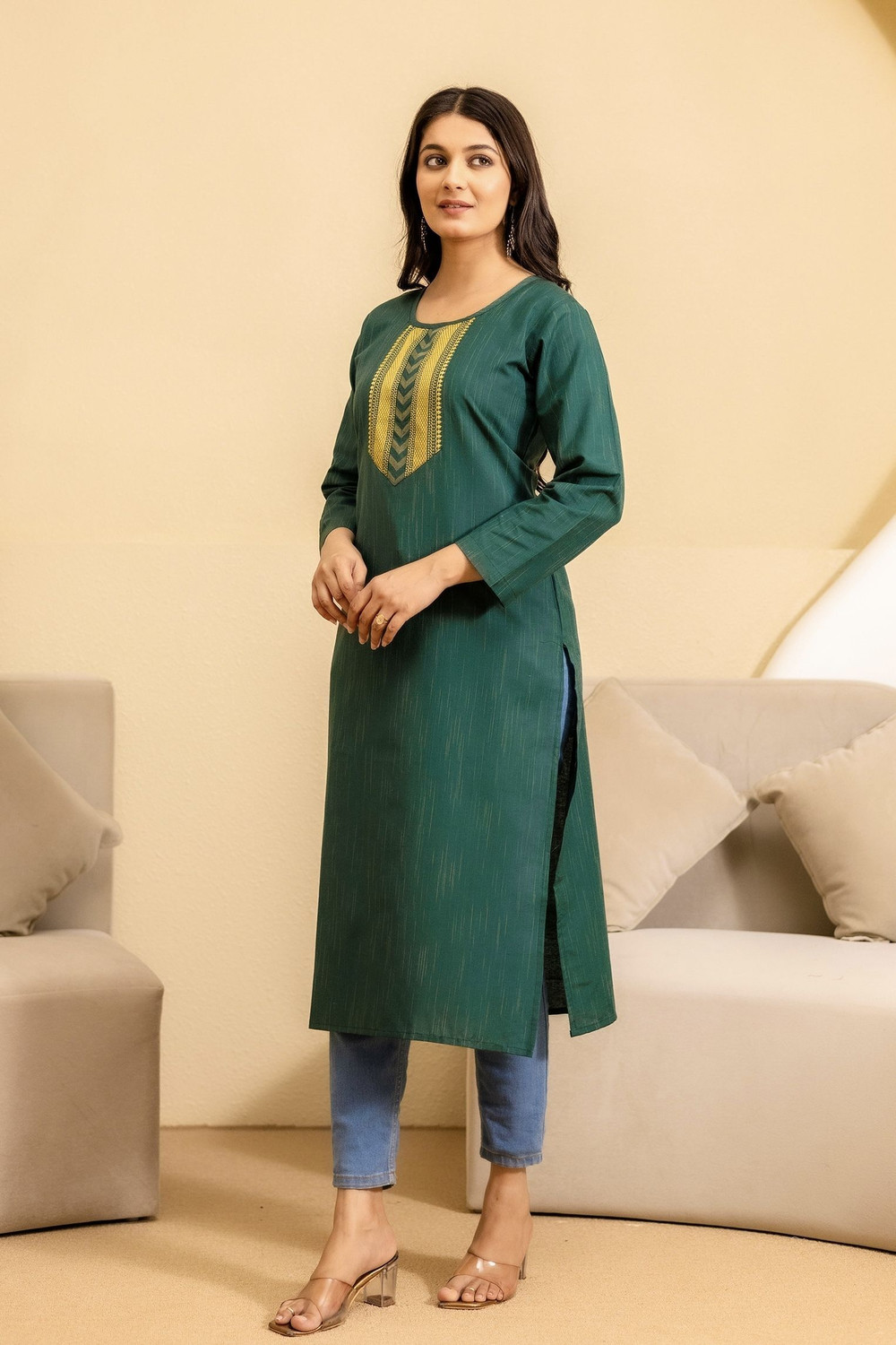 Image of BILANZA Pack of 2 Striped Cotton Blend Straight Kurta for Women (Multicolor)