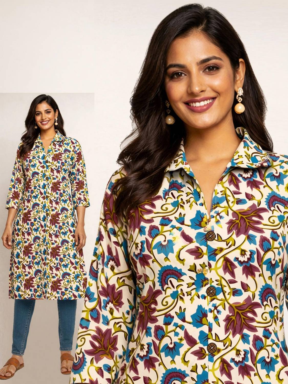 Acort Women Printed Frontslit Kurta