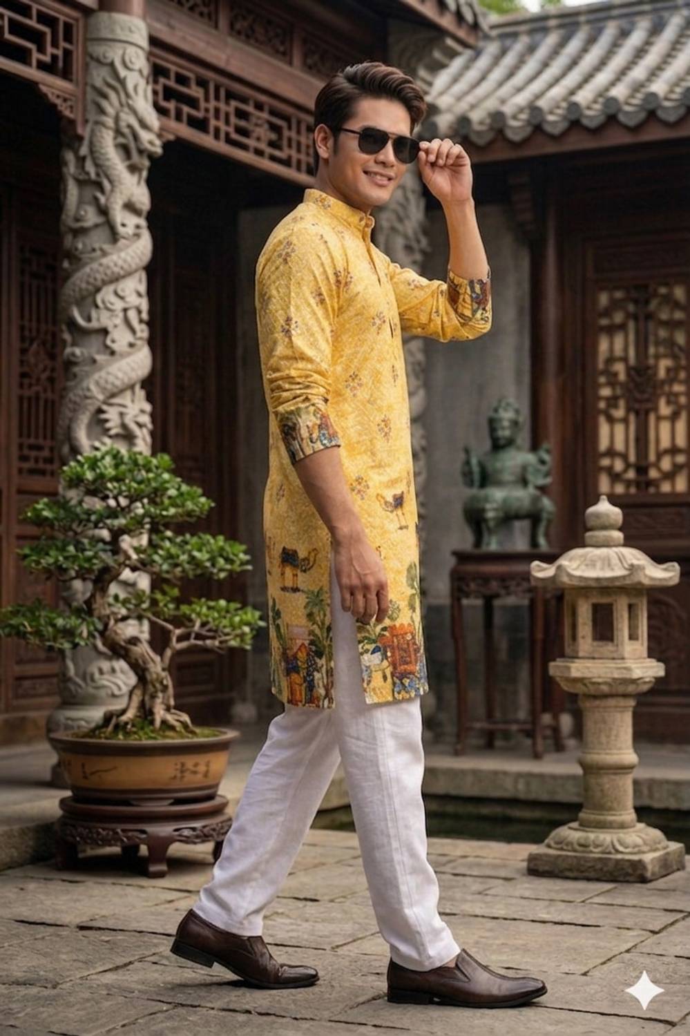 MENTIFIC Men Yellow Printed Straight Kurta - Image 3