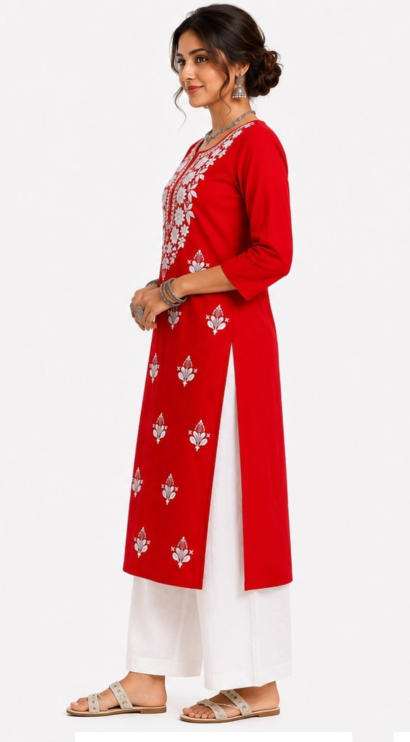 Image of JKFashionsss Women Chikan Embroidery Straight Kurta