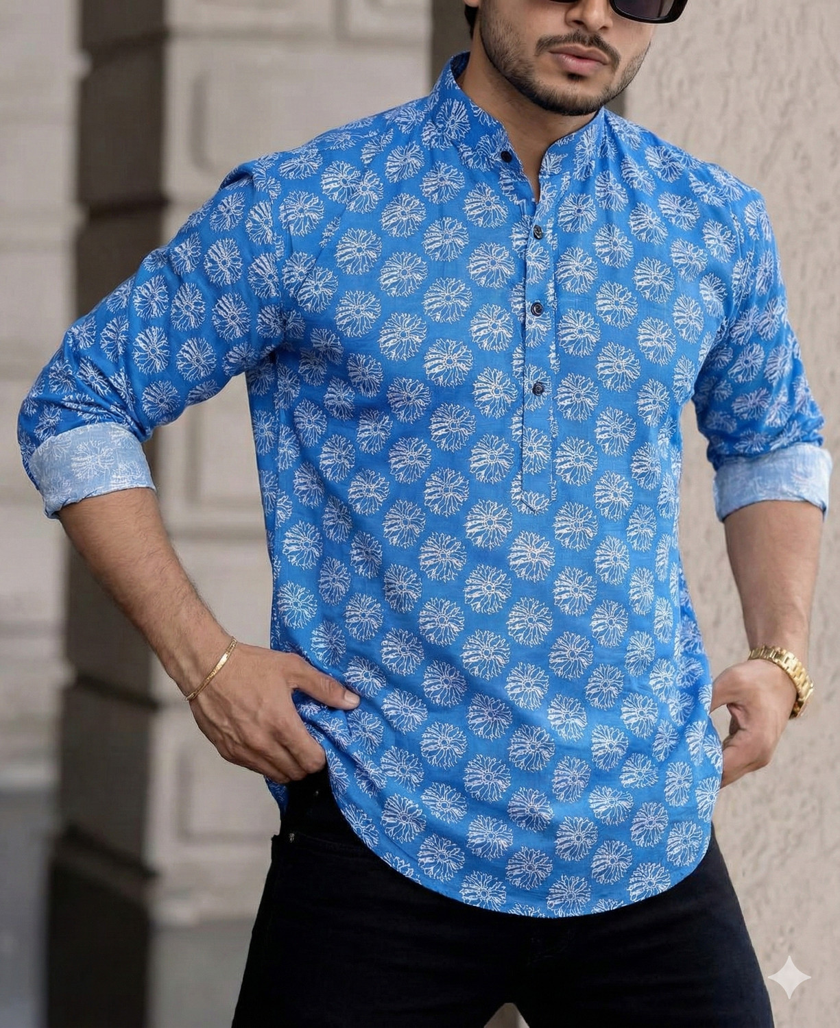 Image of Poltern Men Geometric Print, Printed Straight Kurta