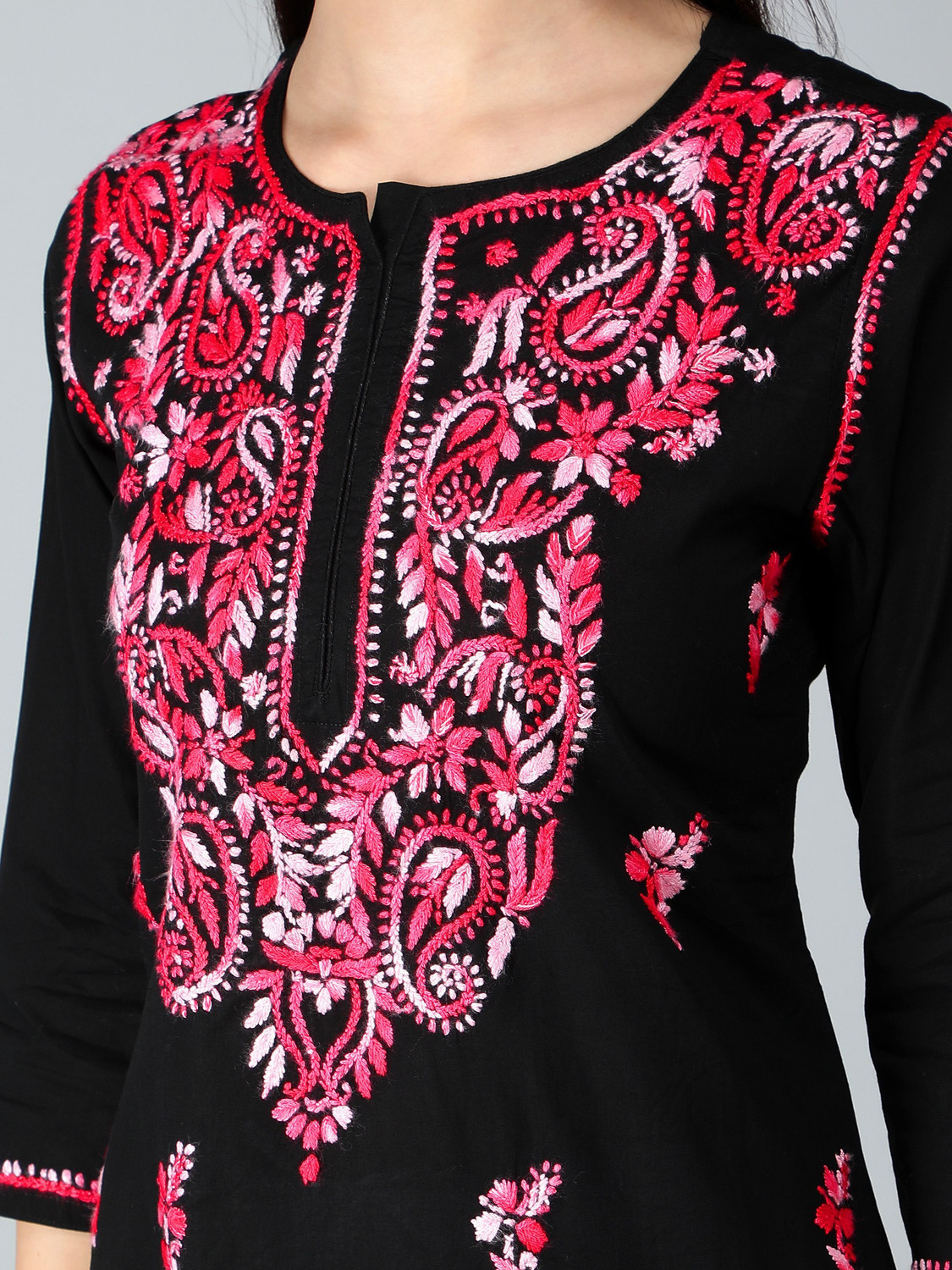 Image of Seva Chikan Women Chikan Embroidery, Embroidered, Paisley, Solid Straight Kurta
