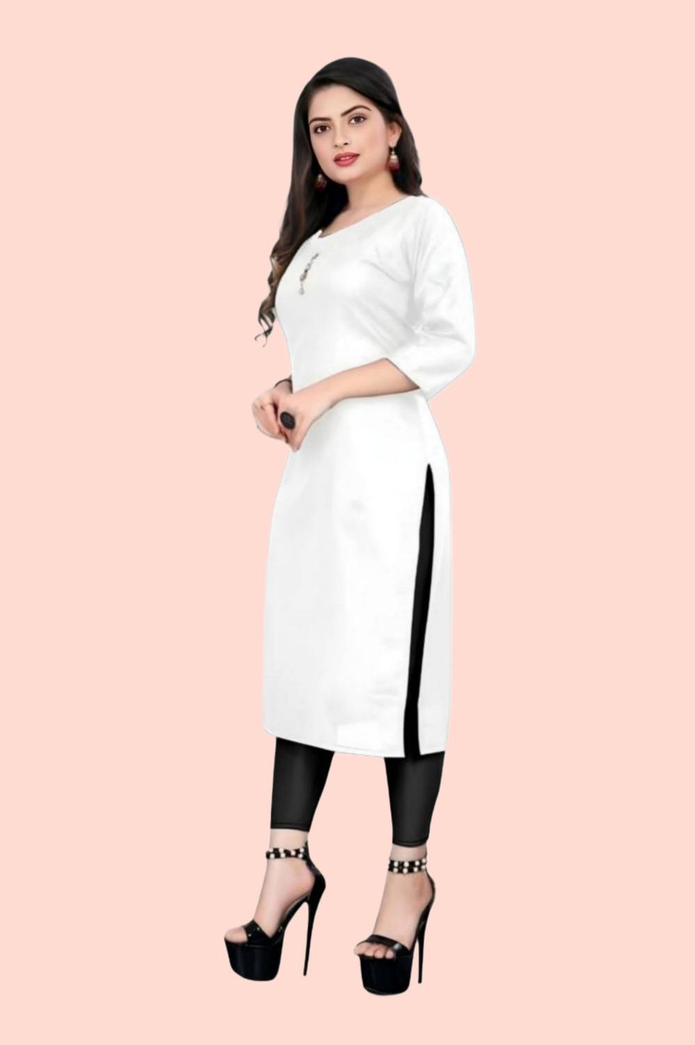 Coft Women Solid Crepe A-line Kurta (White)