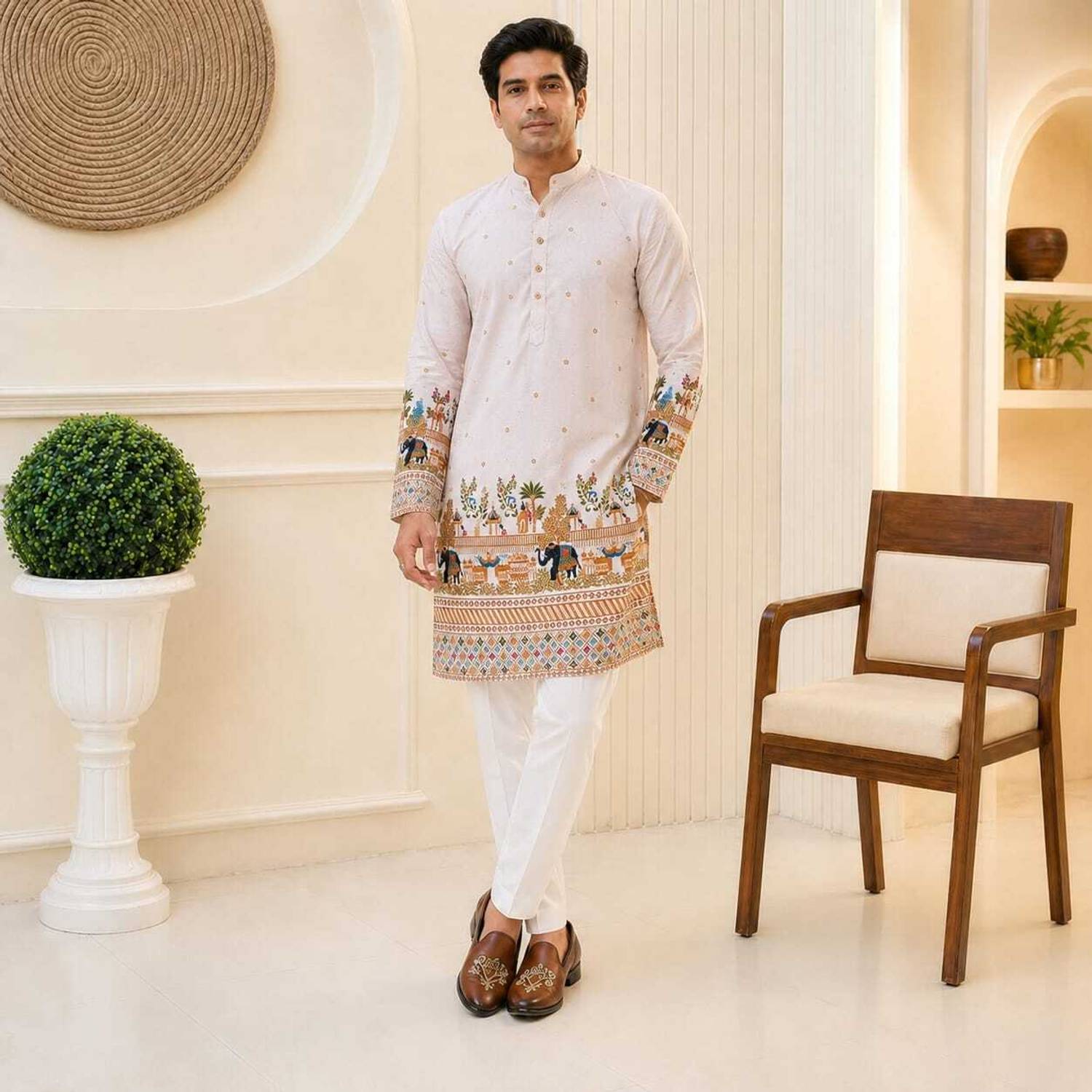 shreeravitex Men Animal Print Straight Kurta - Image 1