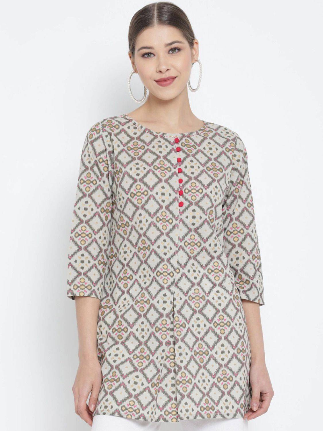 IKRASS Women Geometric Print Frontslit Kurta