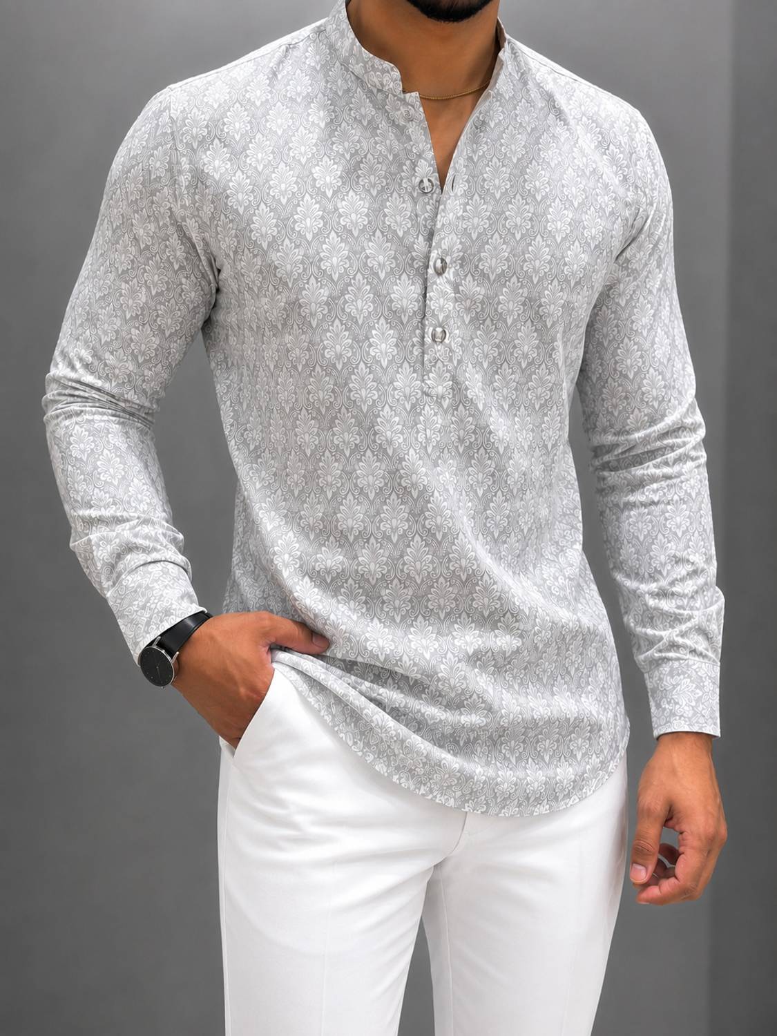 VLS Men Floral Print Asymmetric Kurta - Image 1