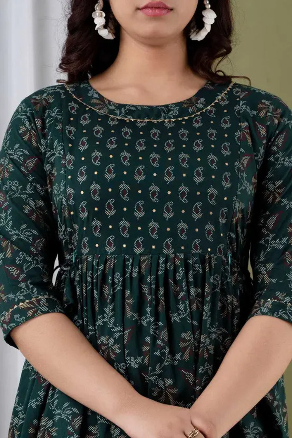 Image of Feemel Textiles Pack of 2 Floral Print, Printed Cotton Rayon Gown Kurta for Women (Blue, Dark Green)