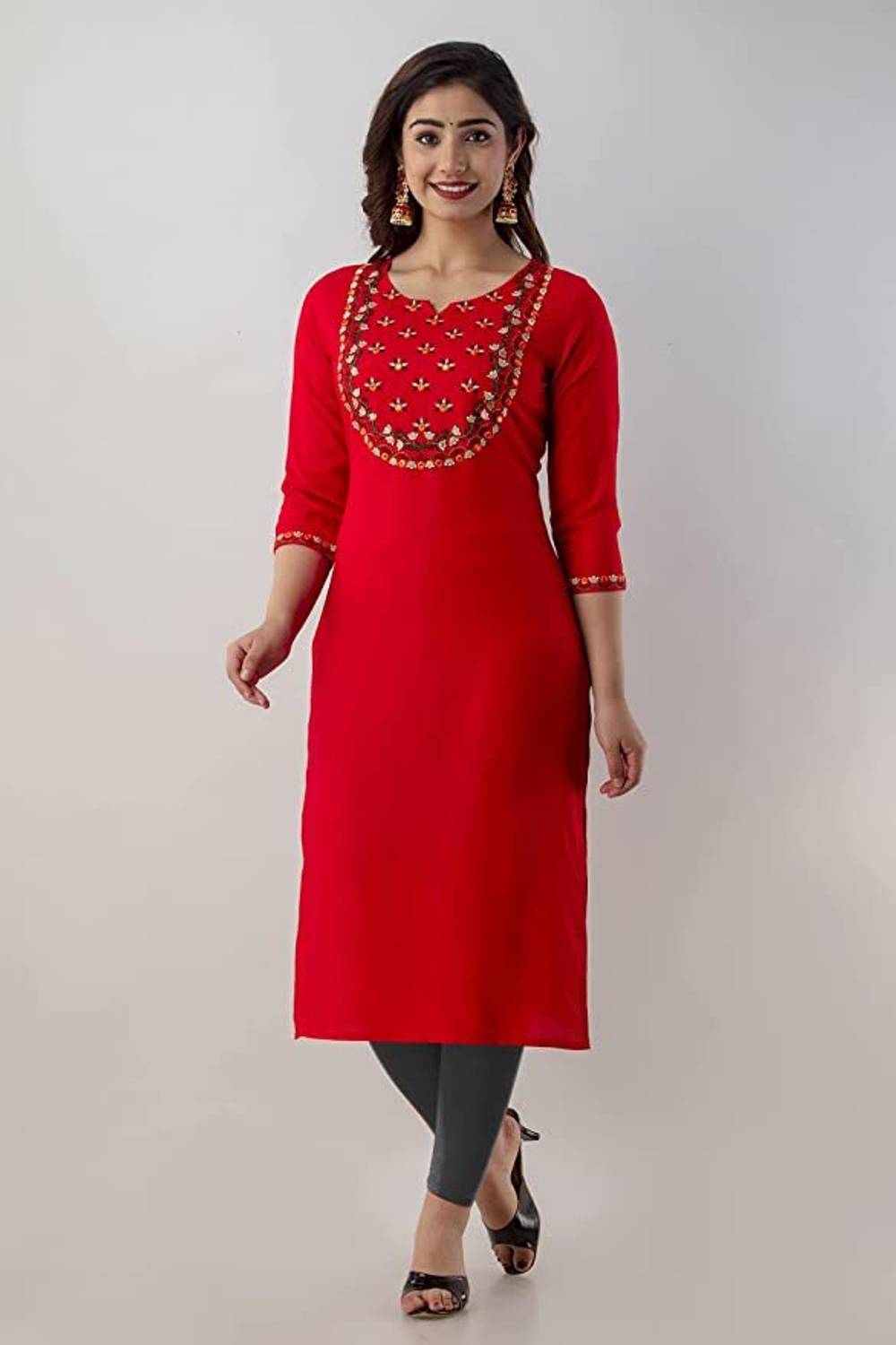 AAKASH Women Embroidered Straight Kurta