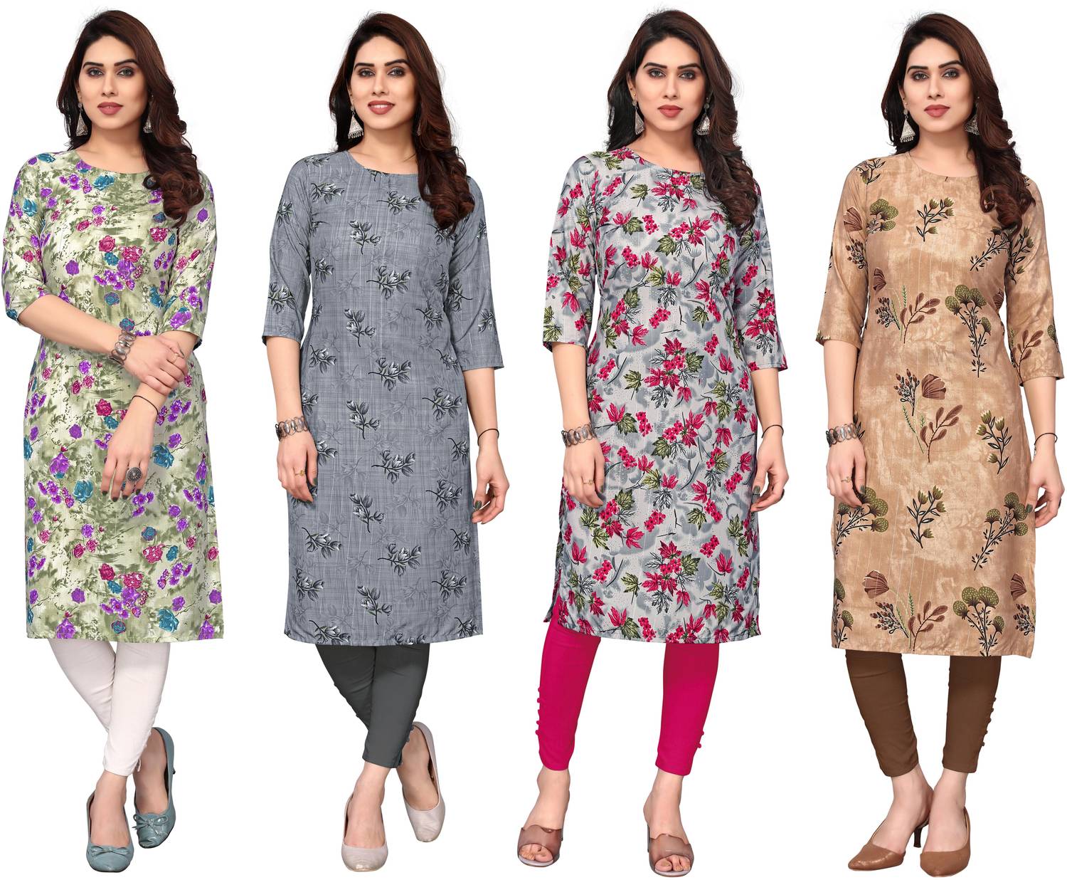 KETAKI FASHION Pack of 4 Women Printed Crepe Straight Kurta (Mult