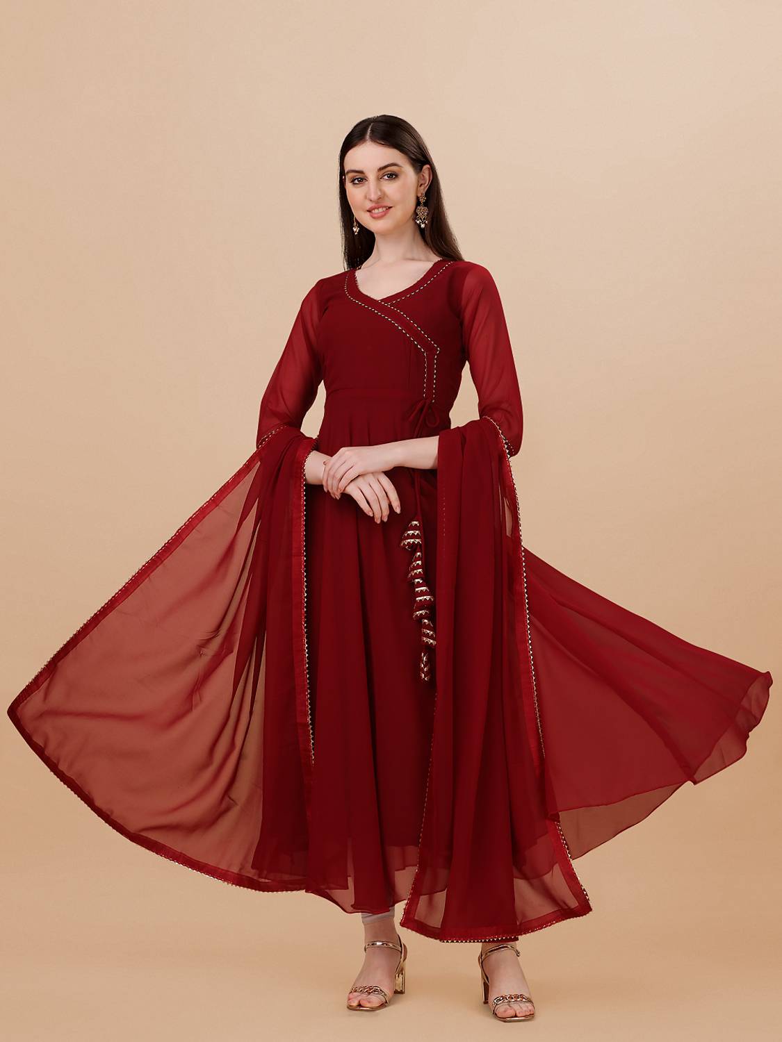 PMD Fashion Women Embellished Georgette Anarkali Kurta With Attac