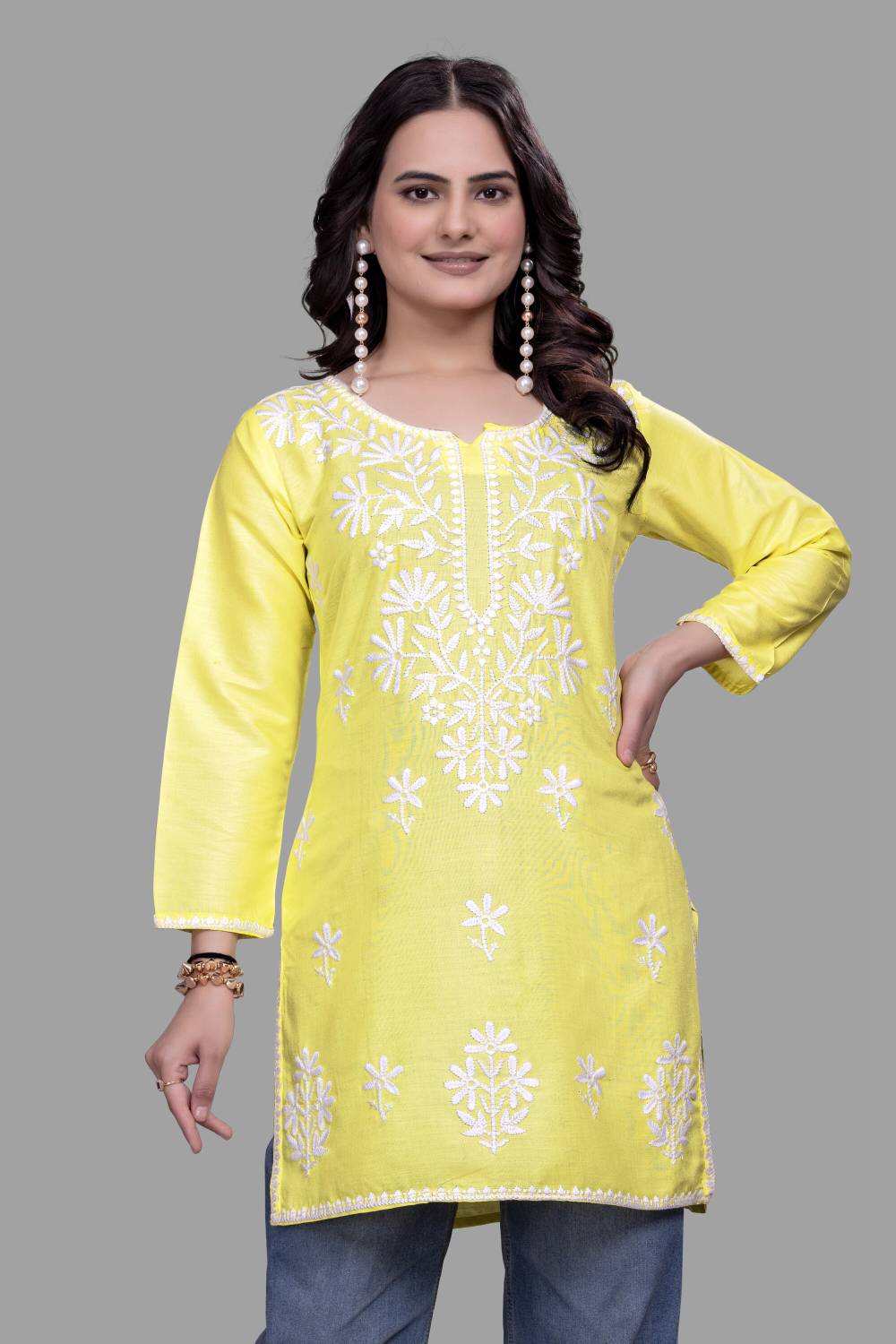Bncollectionl Women Chikan Embroidery A-line Kurta