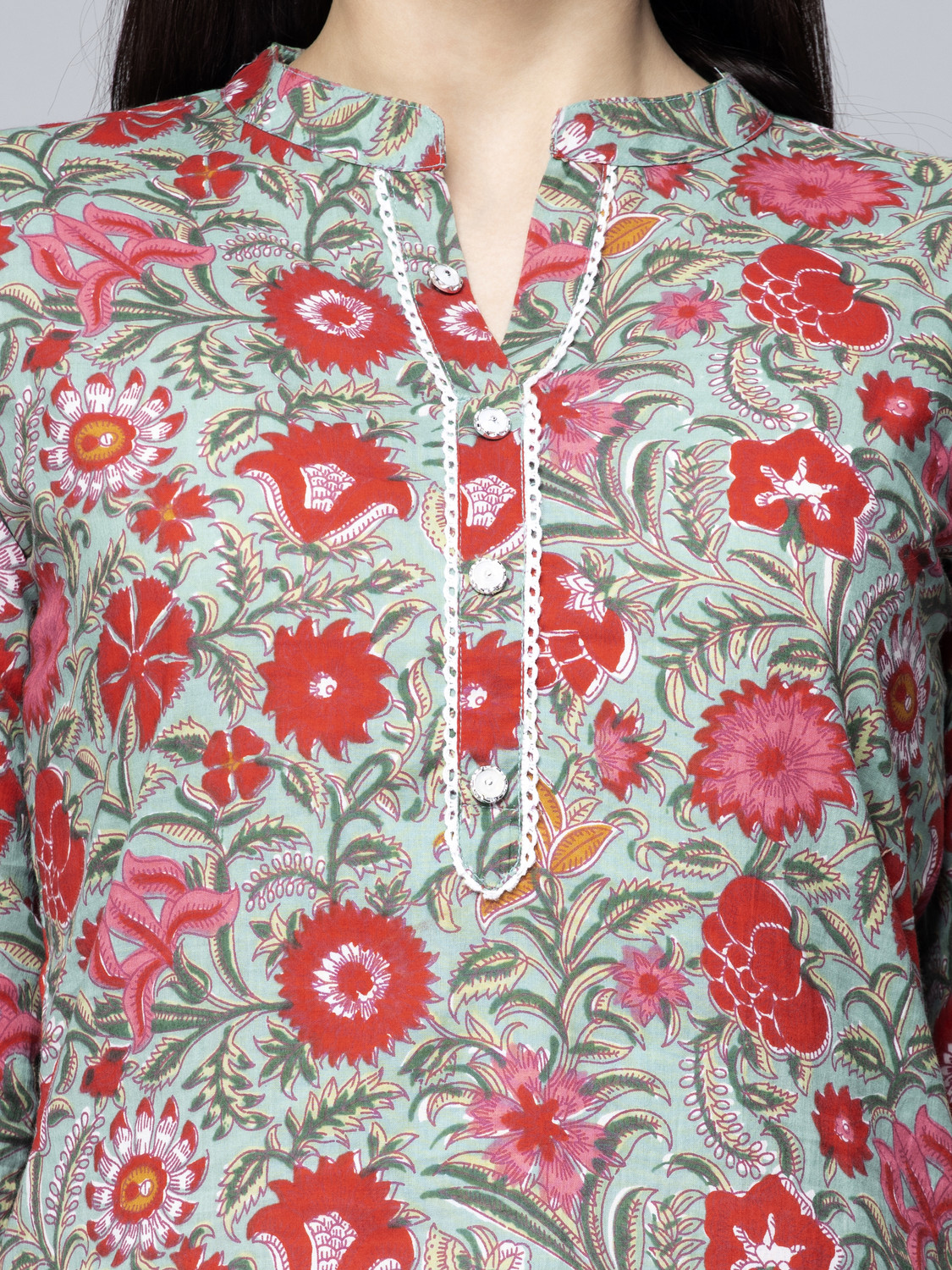 Image of GREYSHADE Women Floral Print Straight Kurta
