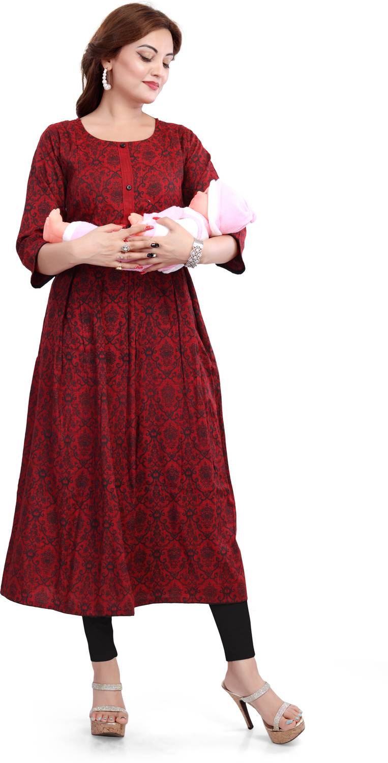 B2Fashion Printed Cotton Blend Flared Kurta for Women