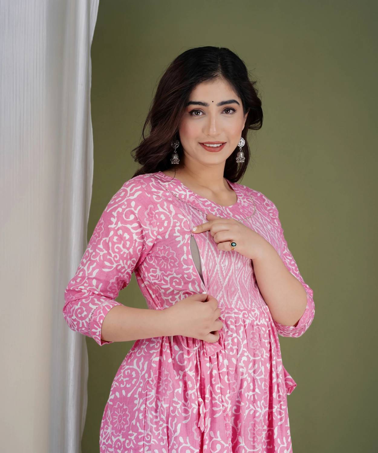 Fashion4Word Women Printed Pure Cotton Anarkali Kurta (Pink)