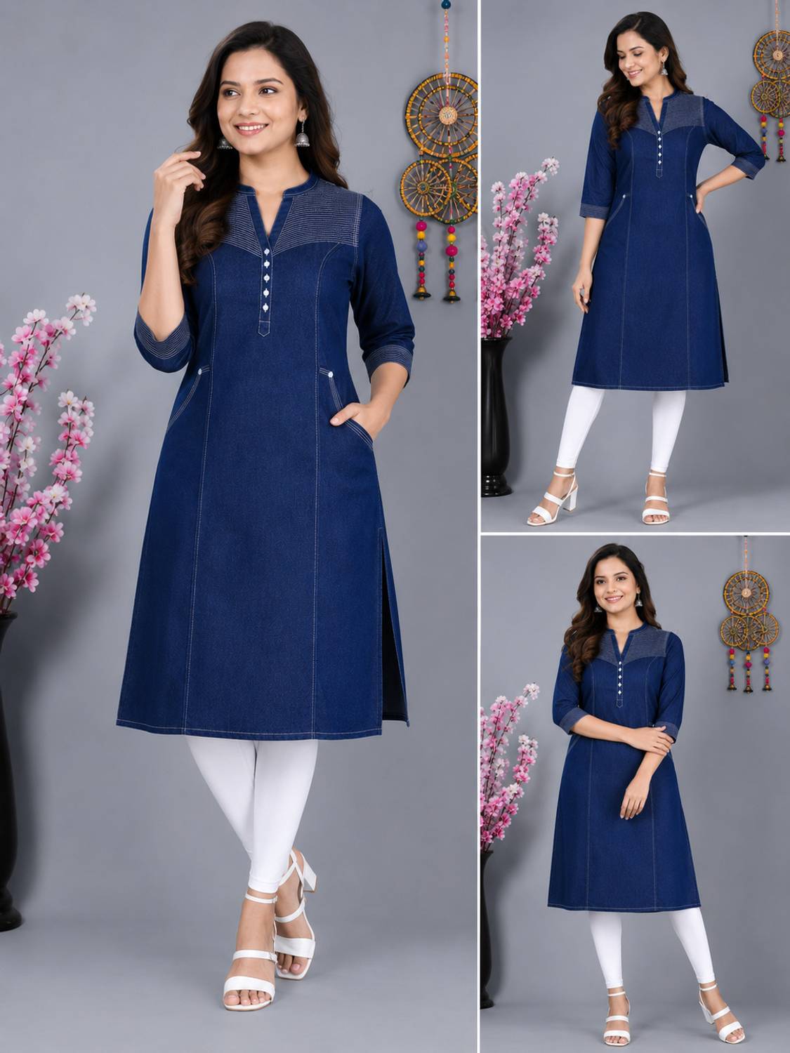 Ninjaflex Women Solid Viscose Rayon Straight Kurta (Blue)