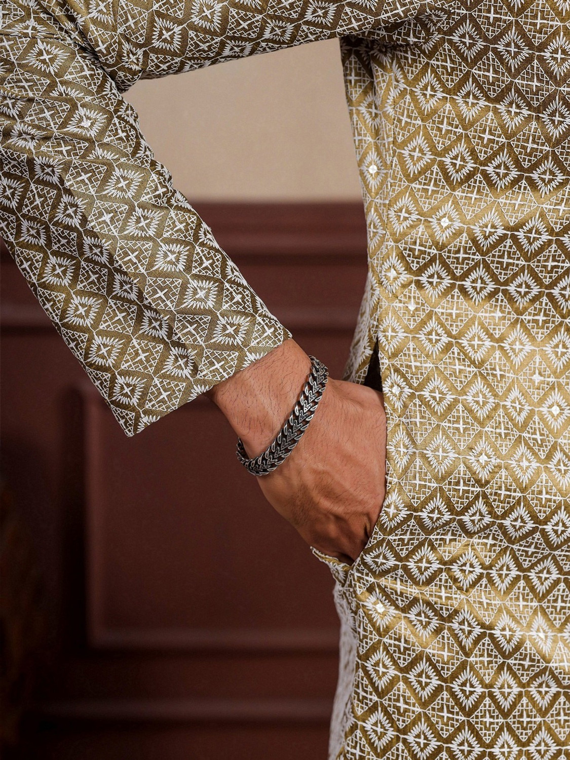 Image of OMICRON FAB Men Chikan Embroidery Straight Kurta