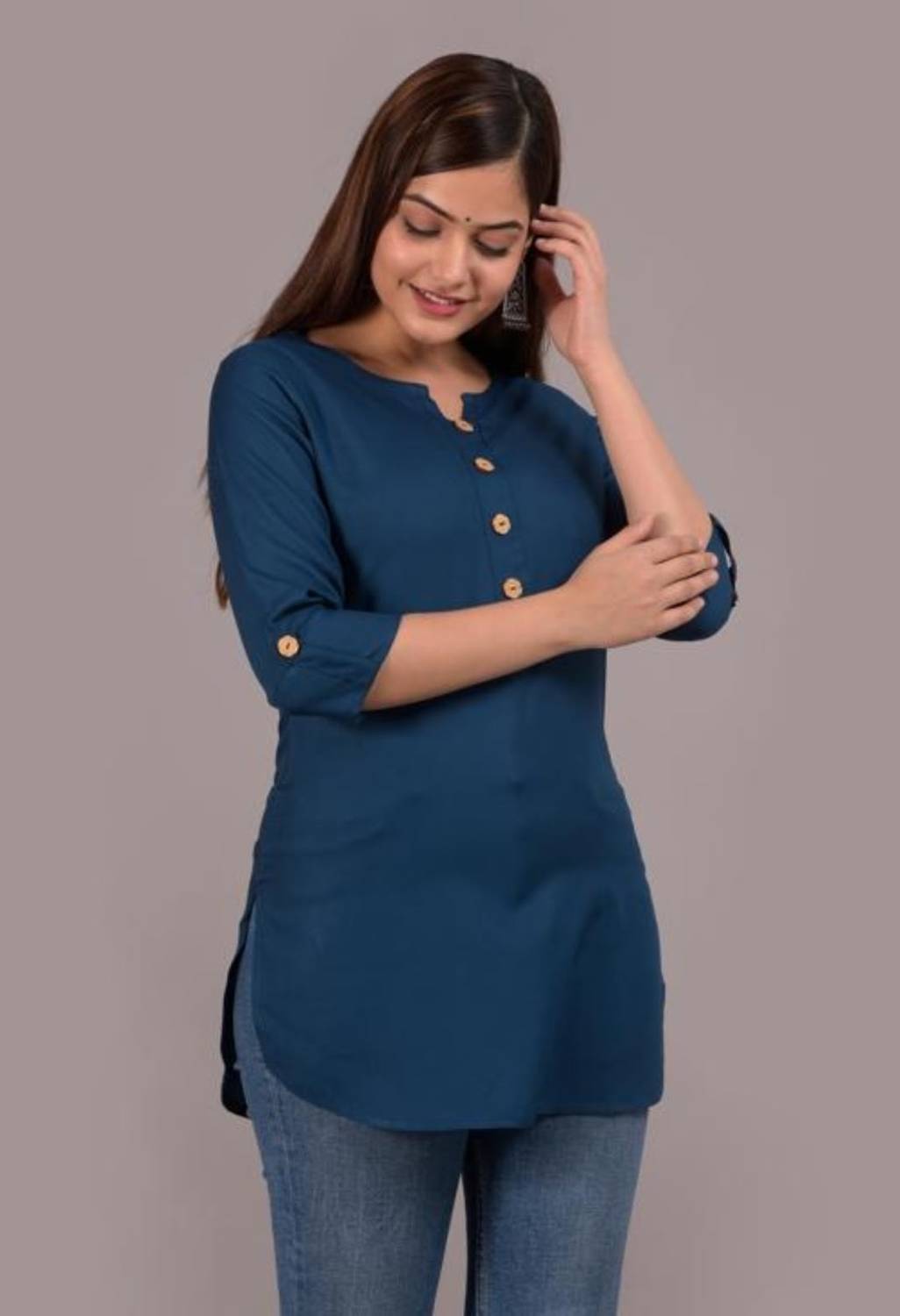 REHAN Women Printed Viscose Rayon Straight Kurta (Dark Blue)