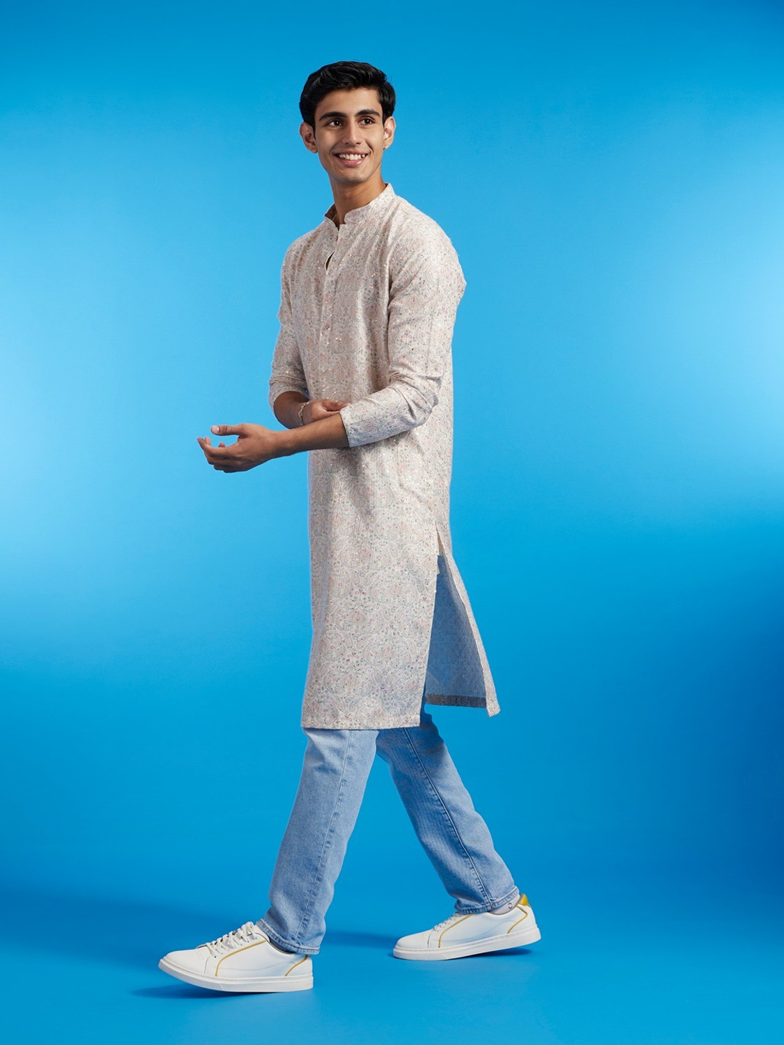 Image of DIWAS by Manyavar Men Paisley, Embroidered, Embellished, Printed Straight Kurta