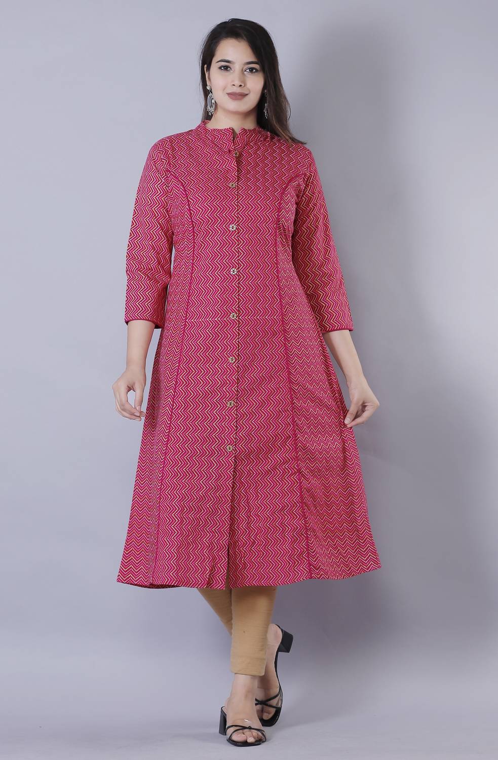 GLORIOUS Women Printed Viscose Rayon A-line Kurta (Pink)
