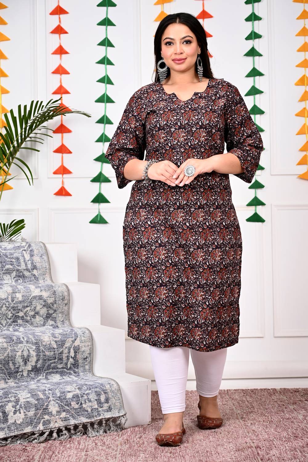 Swasti Women Printed Pure Cotton Straight Kurta (Brown)