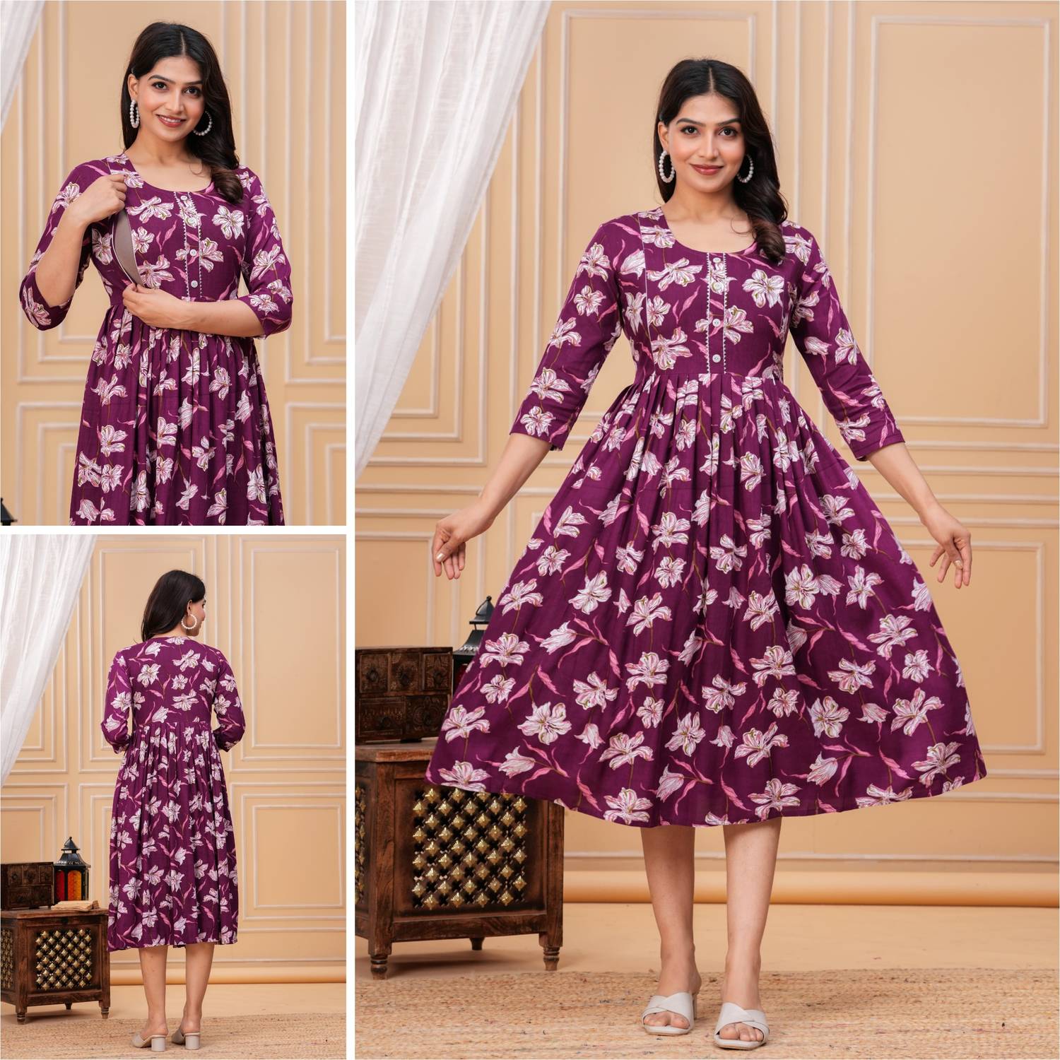 BAKNAD Women Floral Print Anarkali Kurta