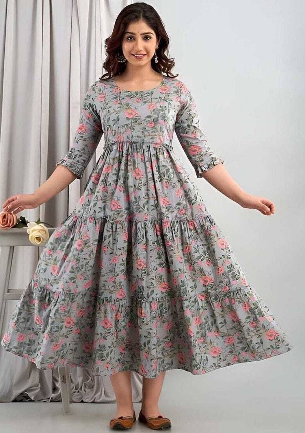 BAKNAD Women Floral Print Anarkali Kurta
