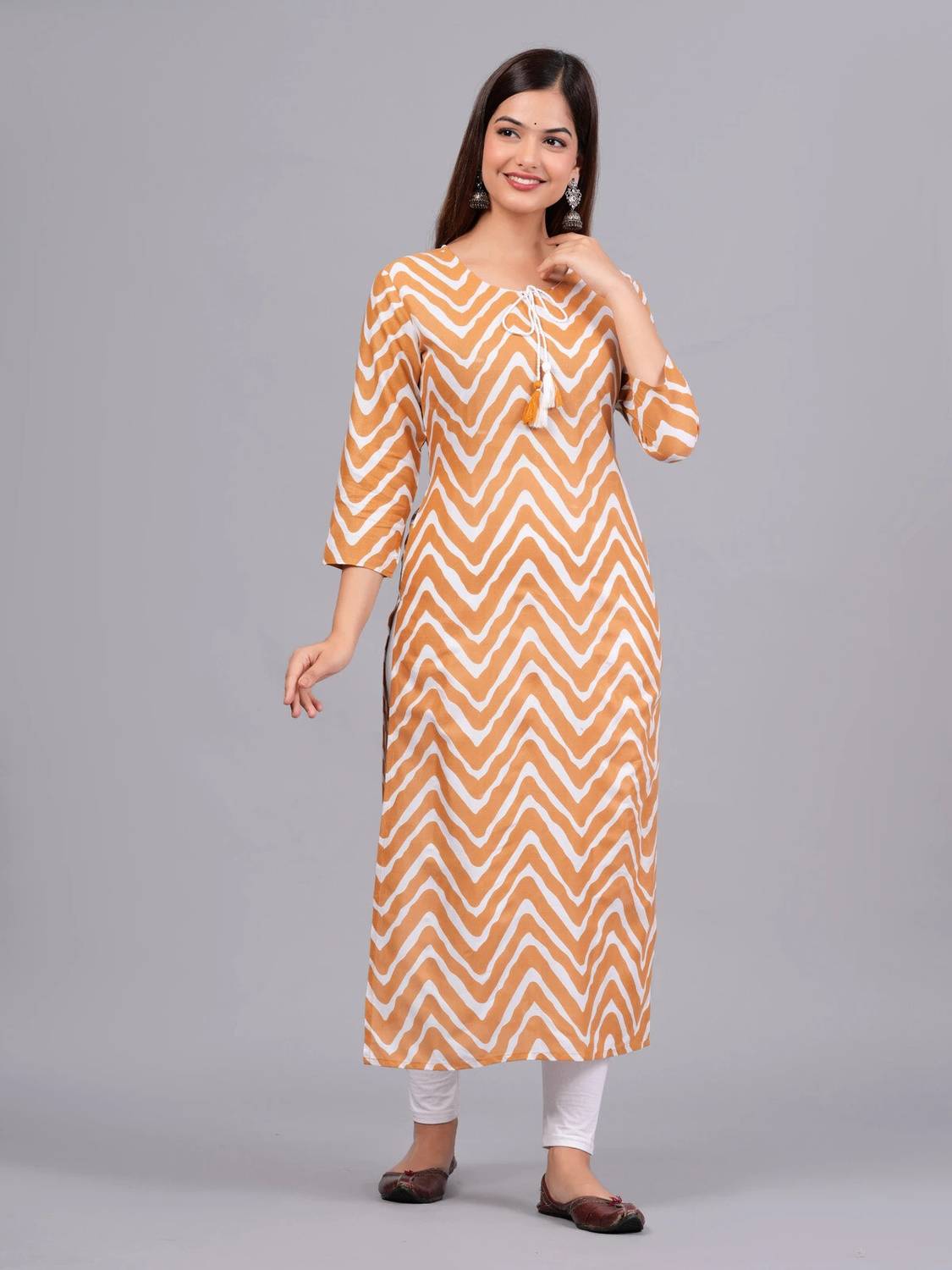 Bachuu Women Printed Viscose Rayon Straight Kurta (Yellow)