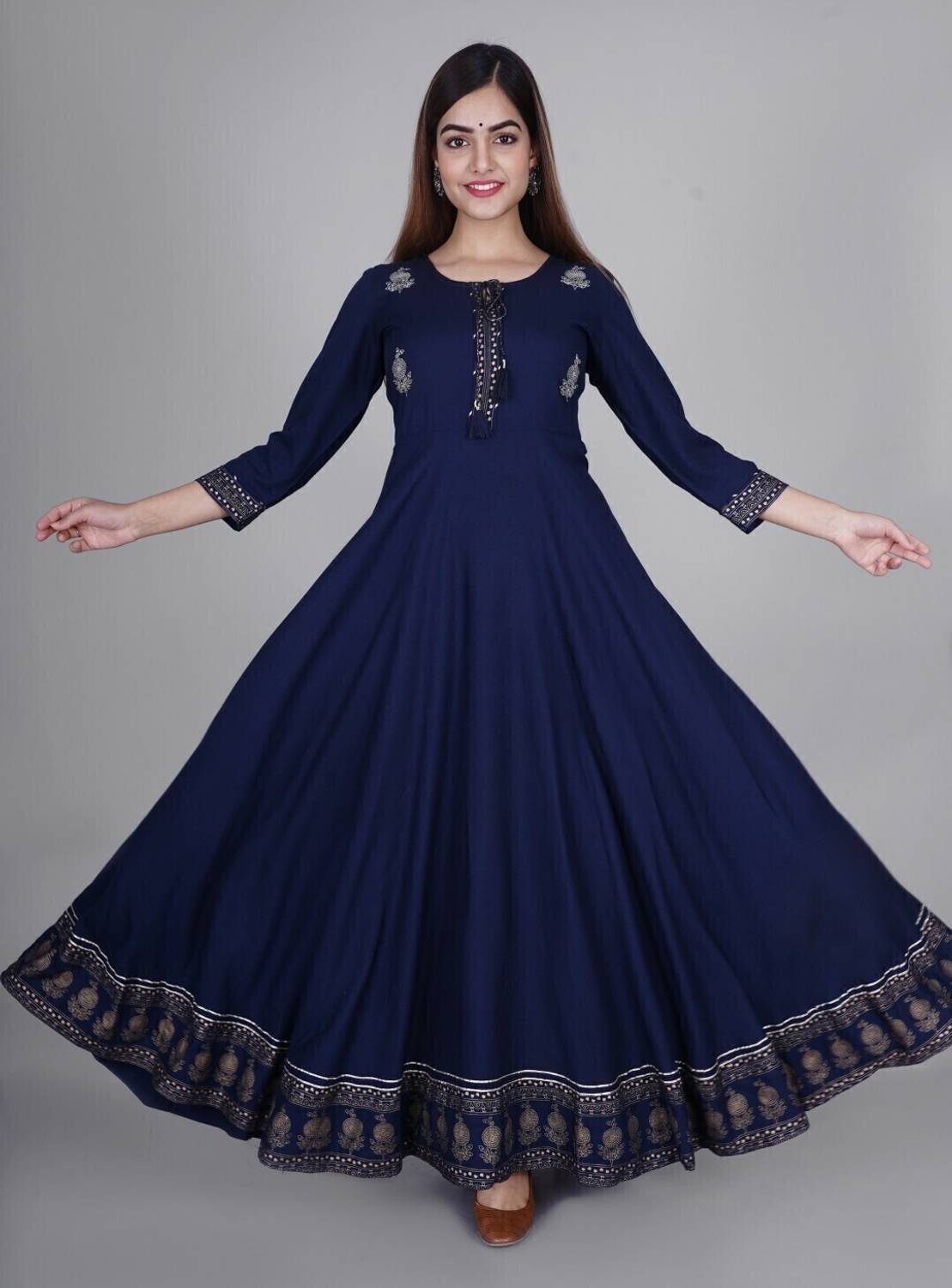 AMBHIKA FASHION Women Printed, Embroidered Viscose Rayon Gown Kur