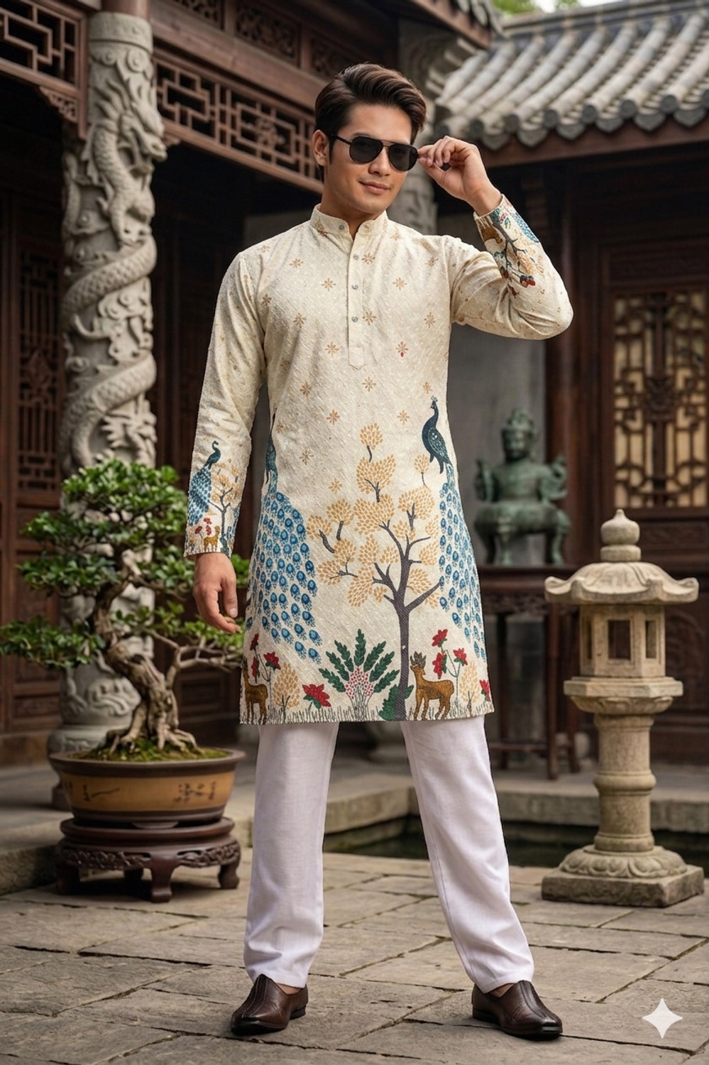 Image of MENTIFIC Men Printed Straight Kurta