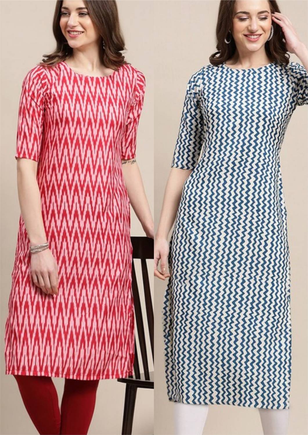 V And V Shop Pack of 2 Women Printed Crepe Straight Kurta (Multic