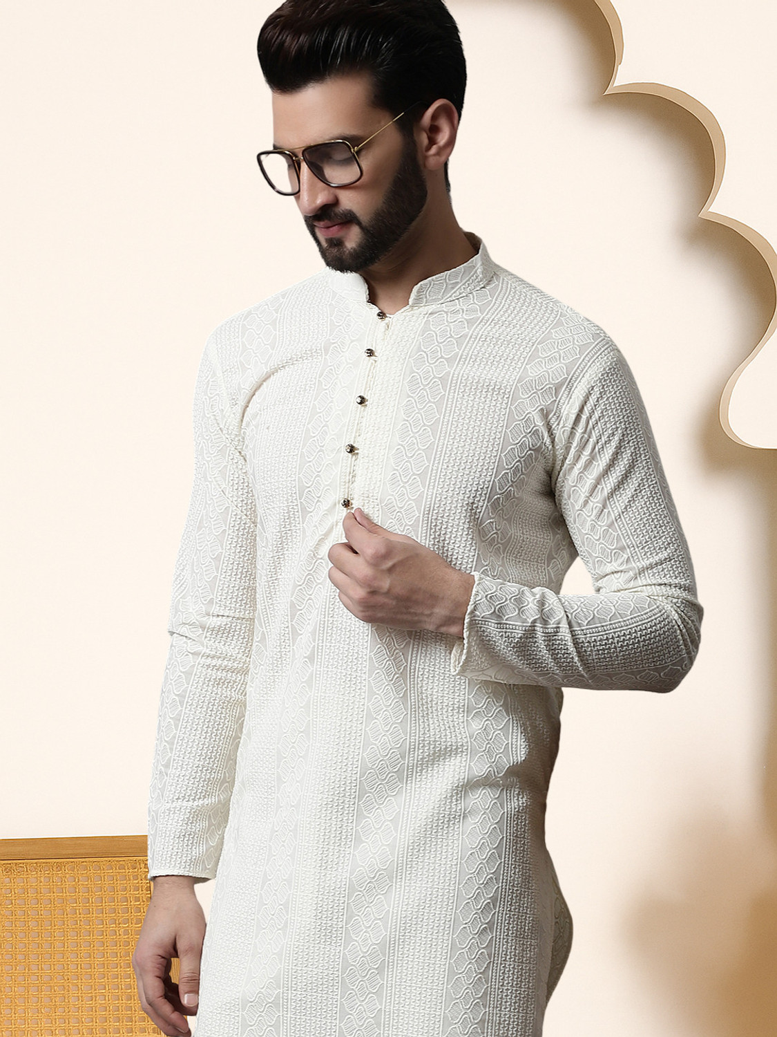 Image of Jompers Men Self Design Straight Kurta