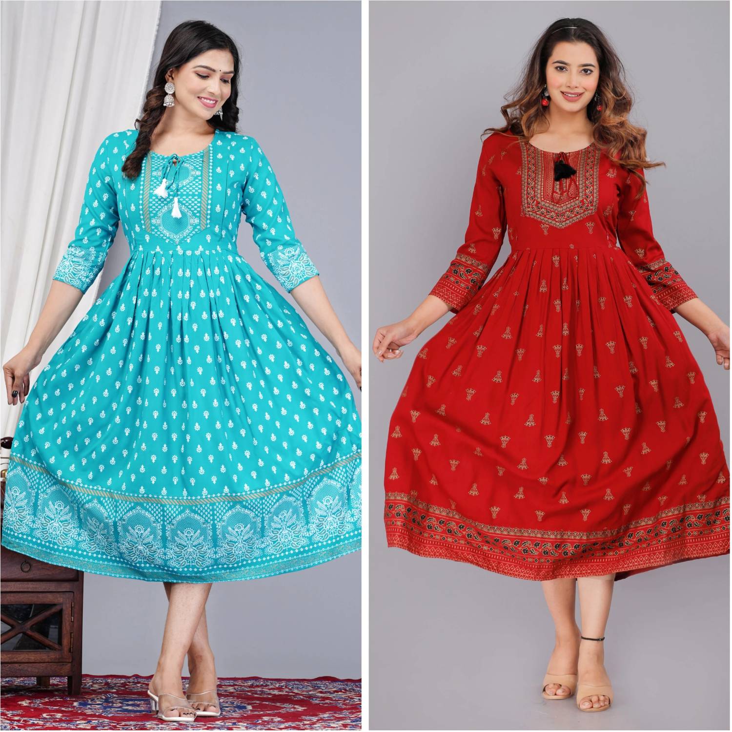 Vorcia Febtex Pack of 2 Women Embellished Viscose Rayon Anarkali