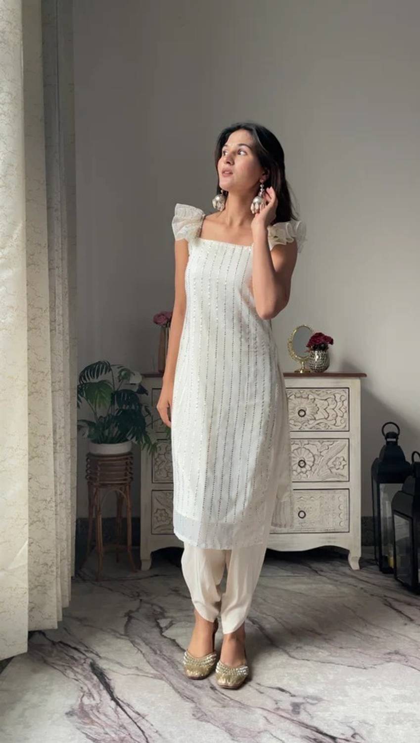 advance enterprise Women Chikan Embroidery A-line Kurta